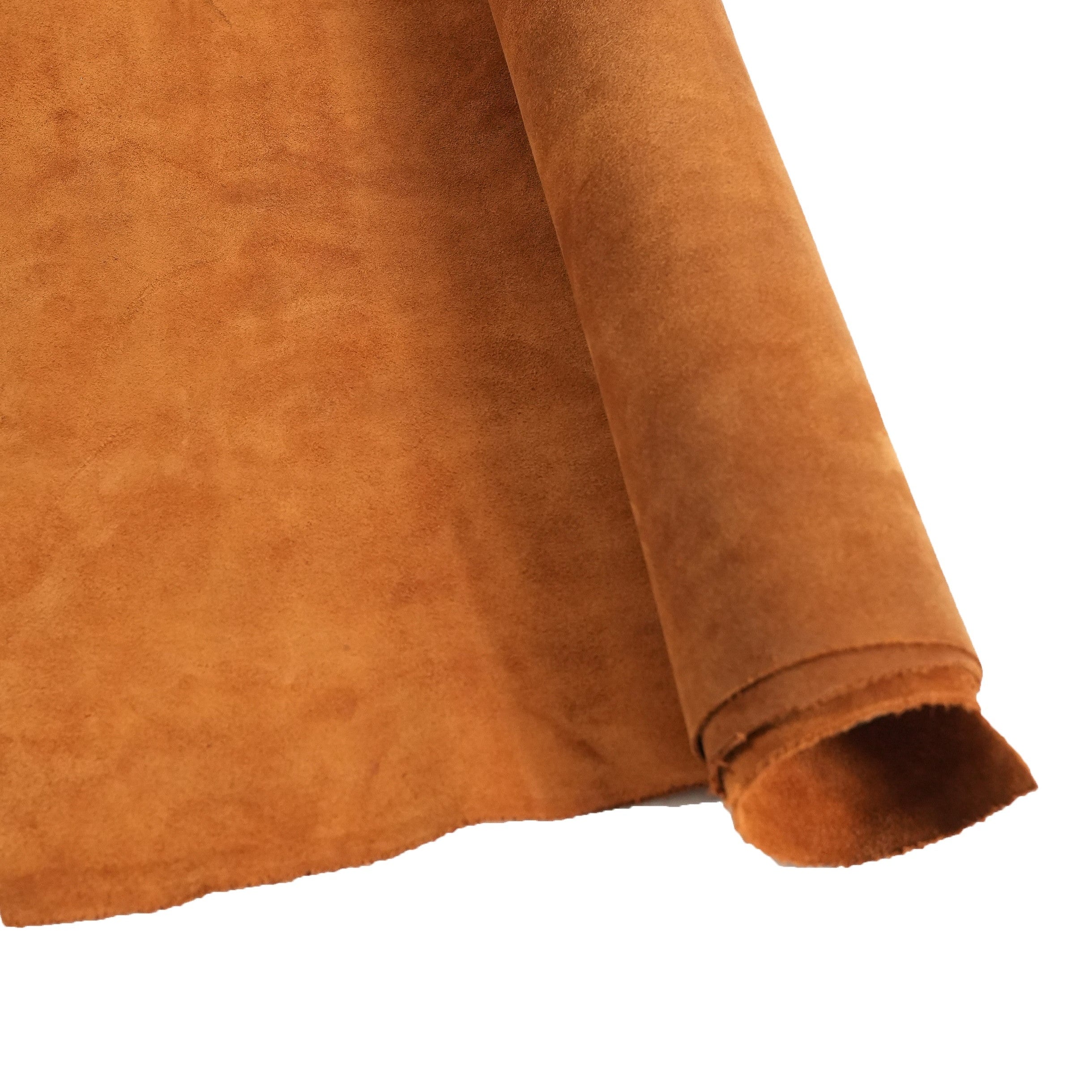 Close-up of Suede Bella ginger brown leather