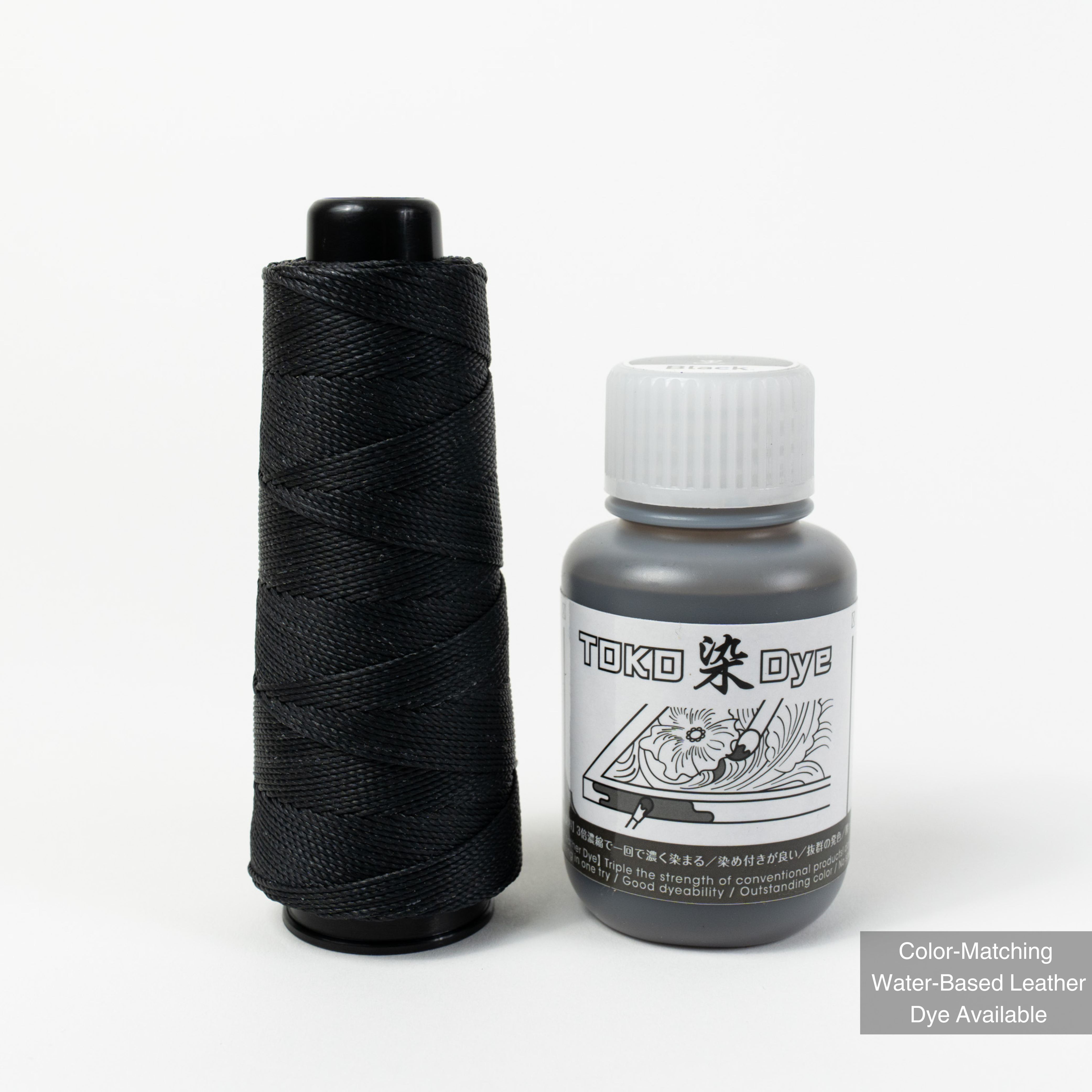 MBT black waxed polyester thread with matching leather dye