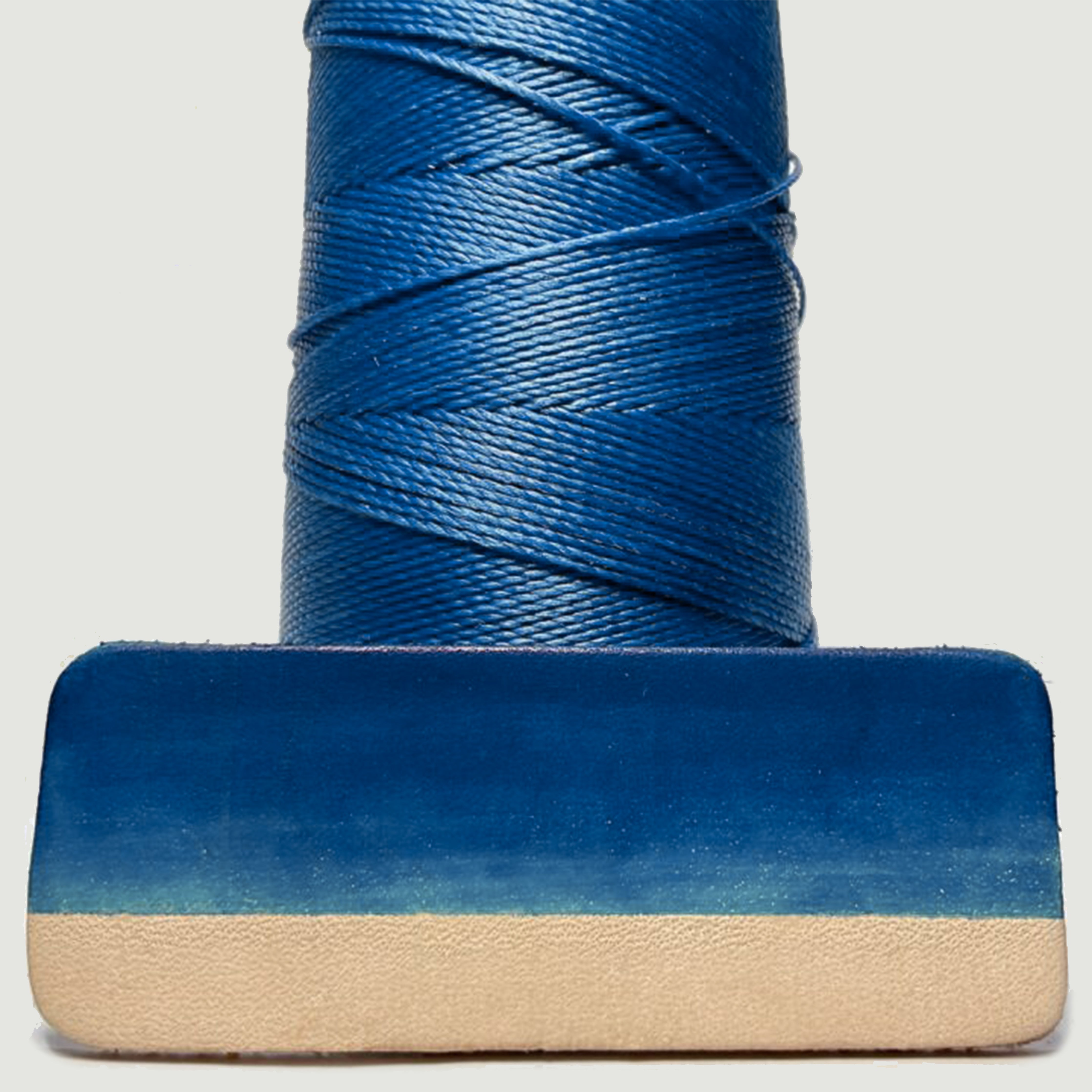 MBT cerulean blue waxed polyester thread with same-color dyed leather