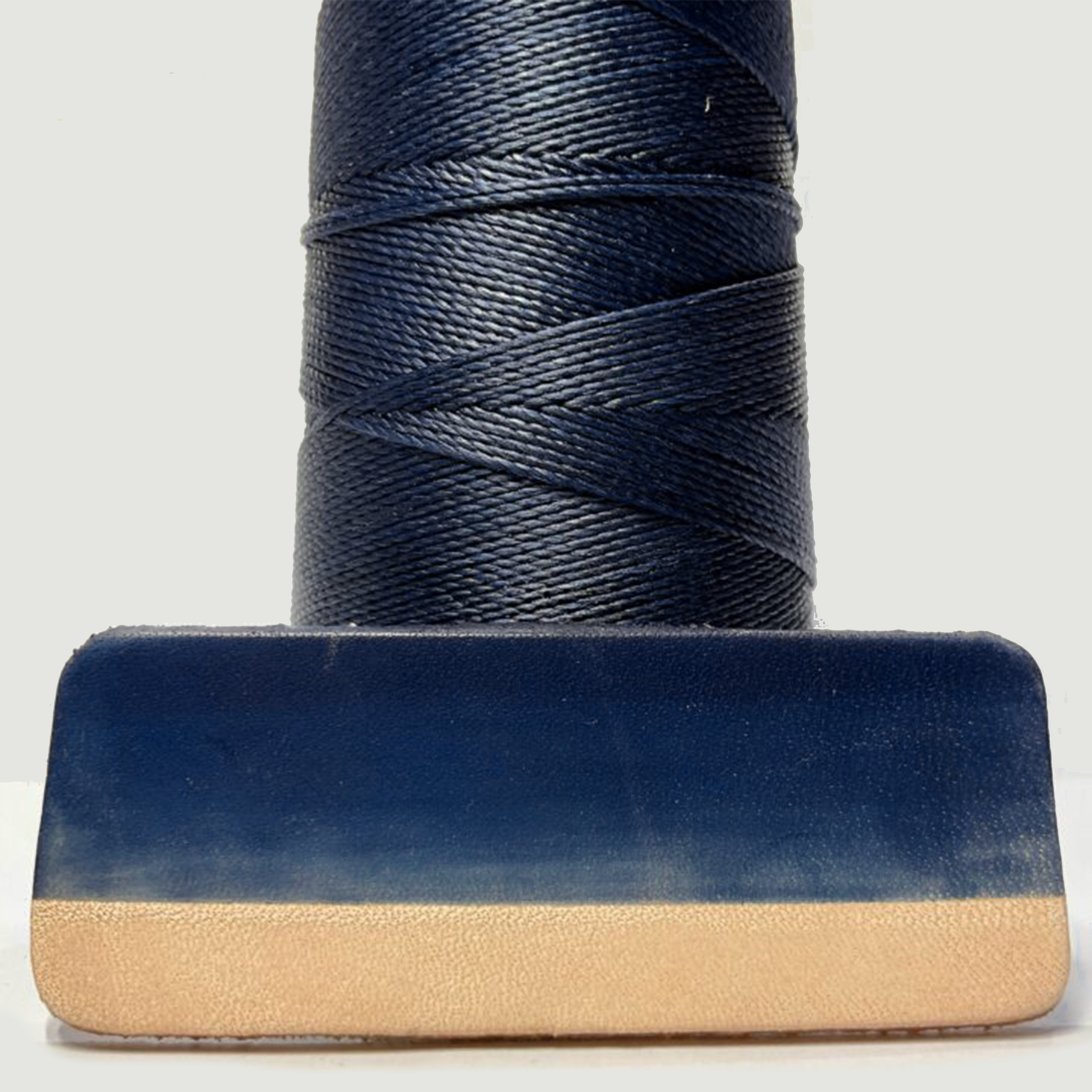 MBT dark cerulean blue waxed polyester thread with same-color dyed leather