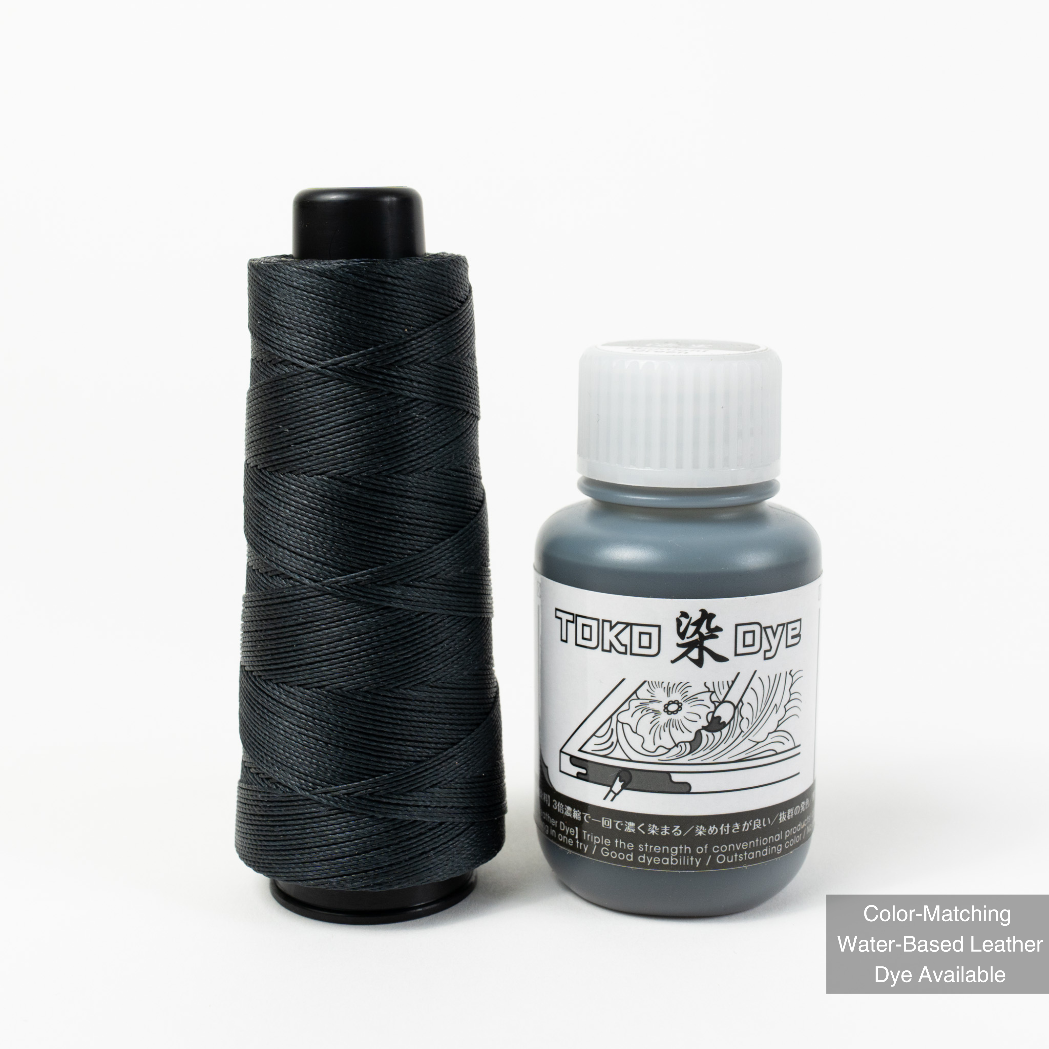 MBT midnight green waxed polyester thread with matching leather dye