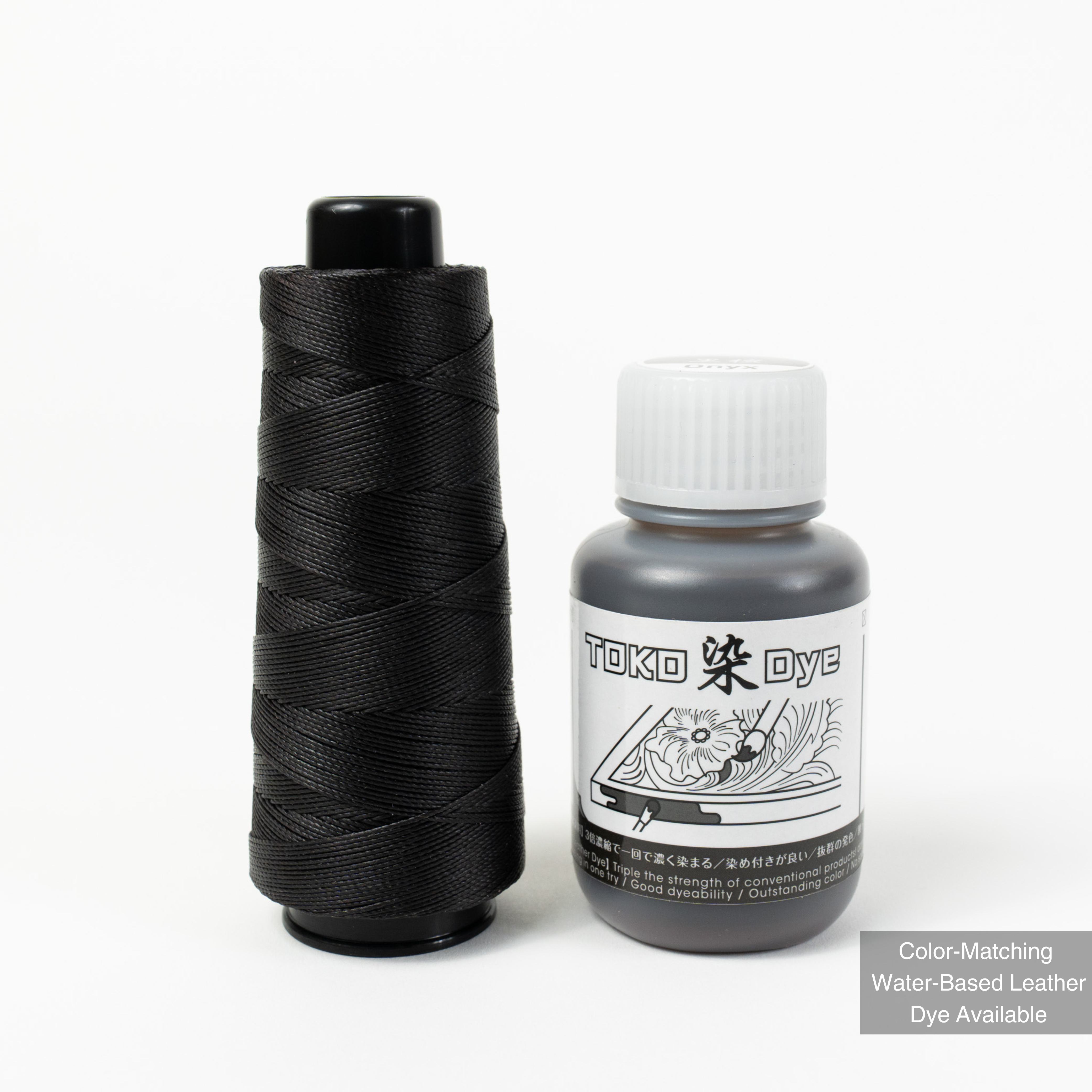 MBT onyx waxed polyester thread with matching leather dye