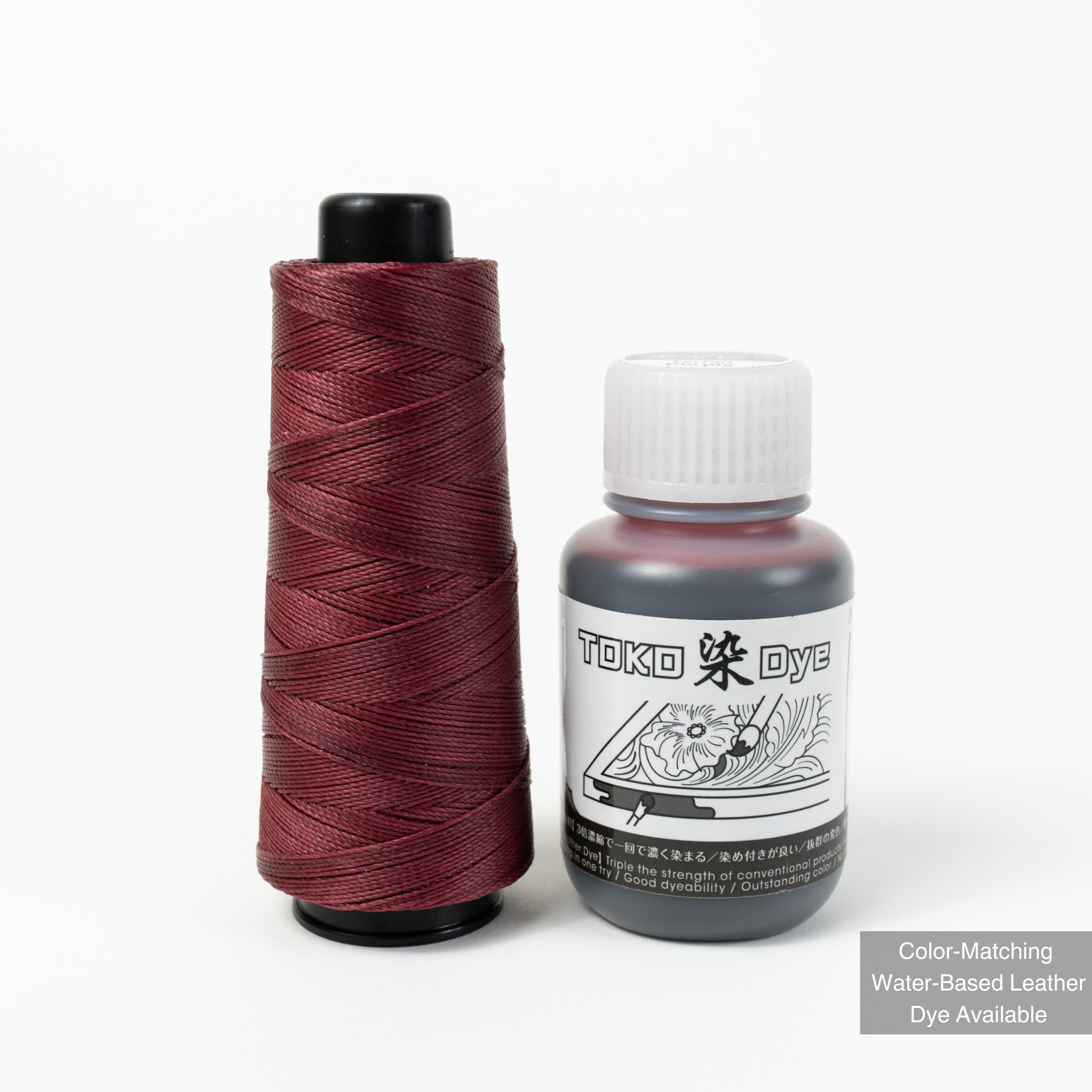 MBT tyrian purple waxed polyester thread with matching leather dye