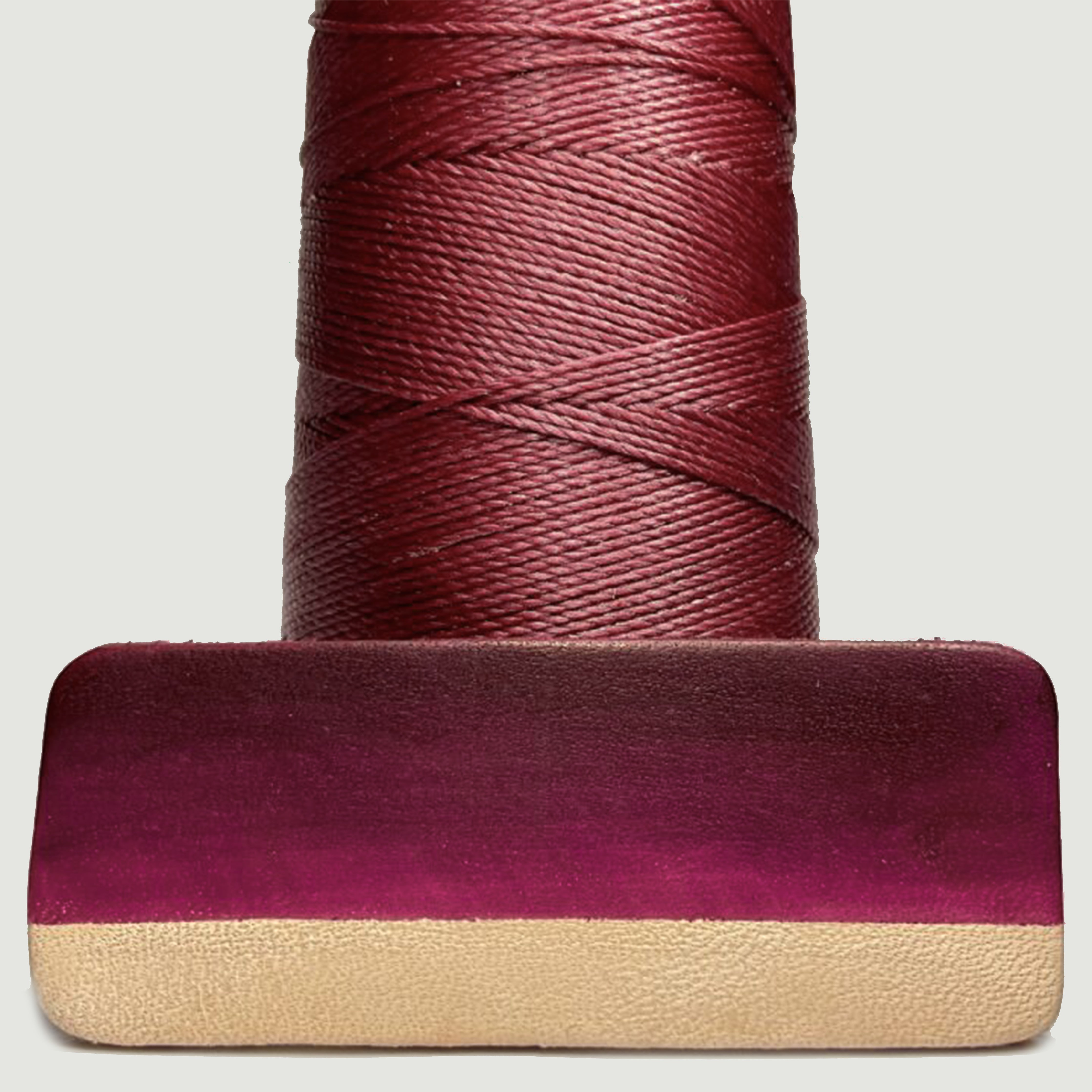 MBT tyrian purple waxed polyester thread with same-color dyed leather