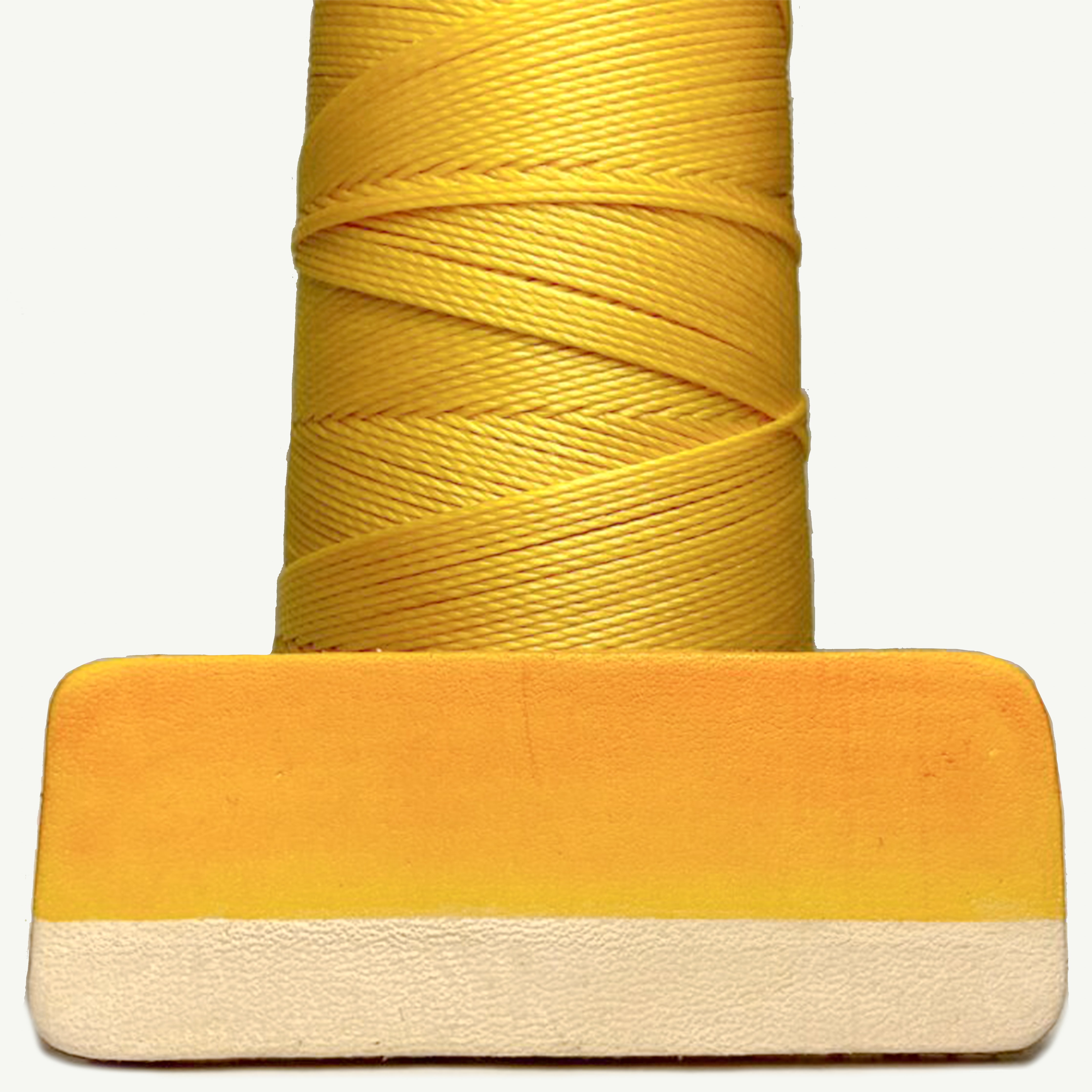 MBT yellow and orange waxed polyester thread with same-color dyed leather