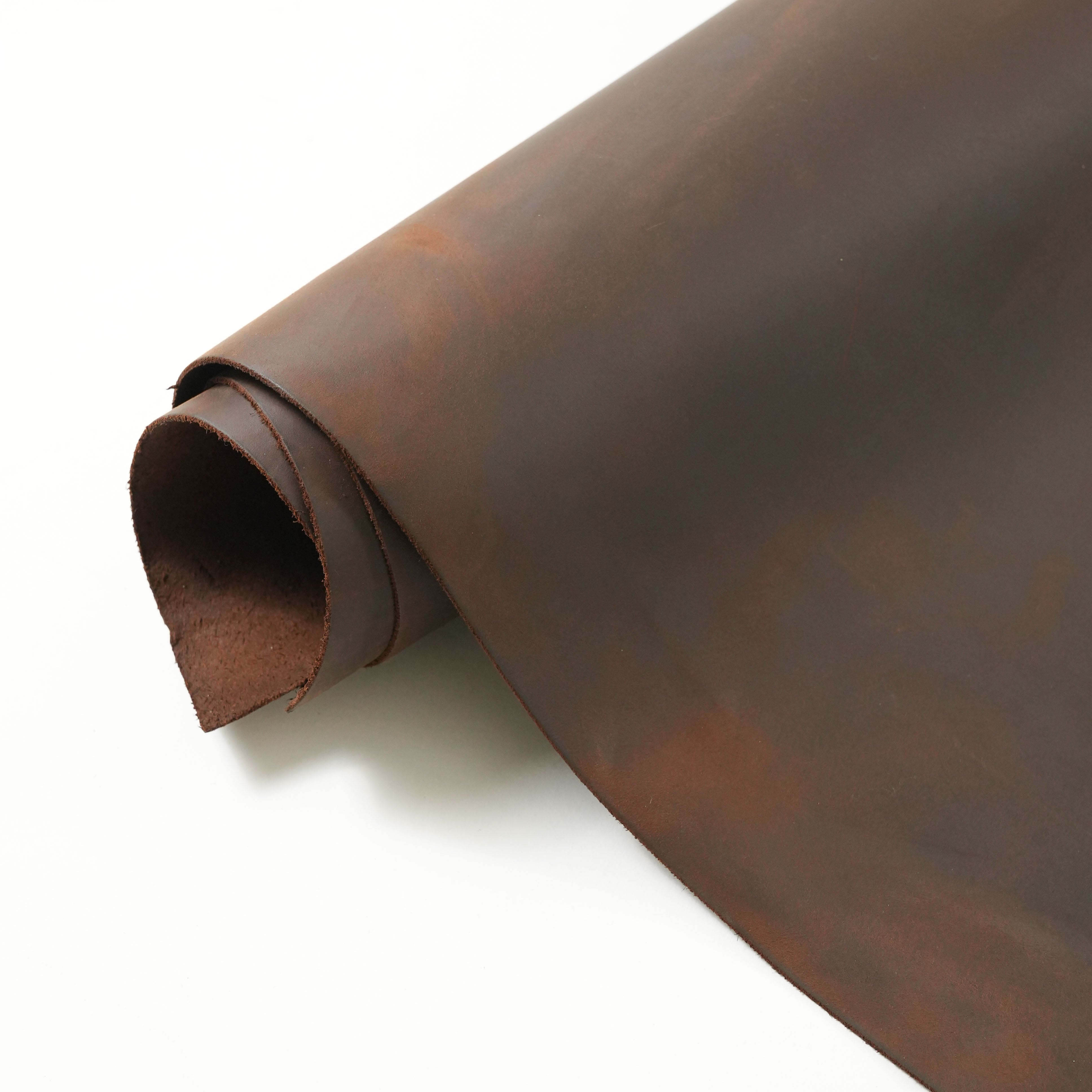 brown crazy horse leather partially unrolled view