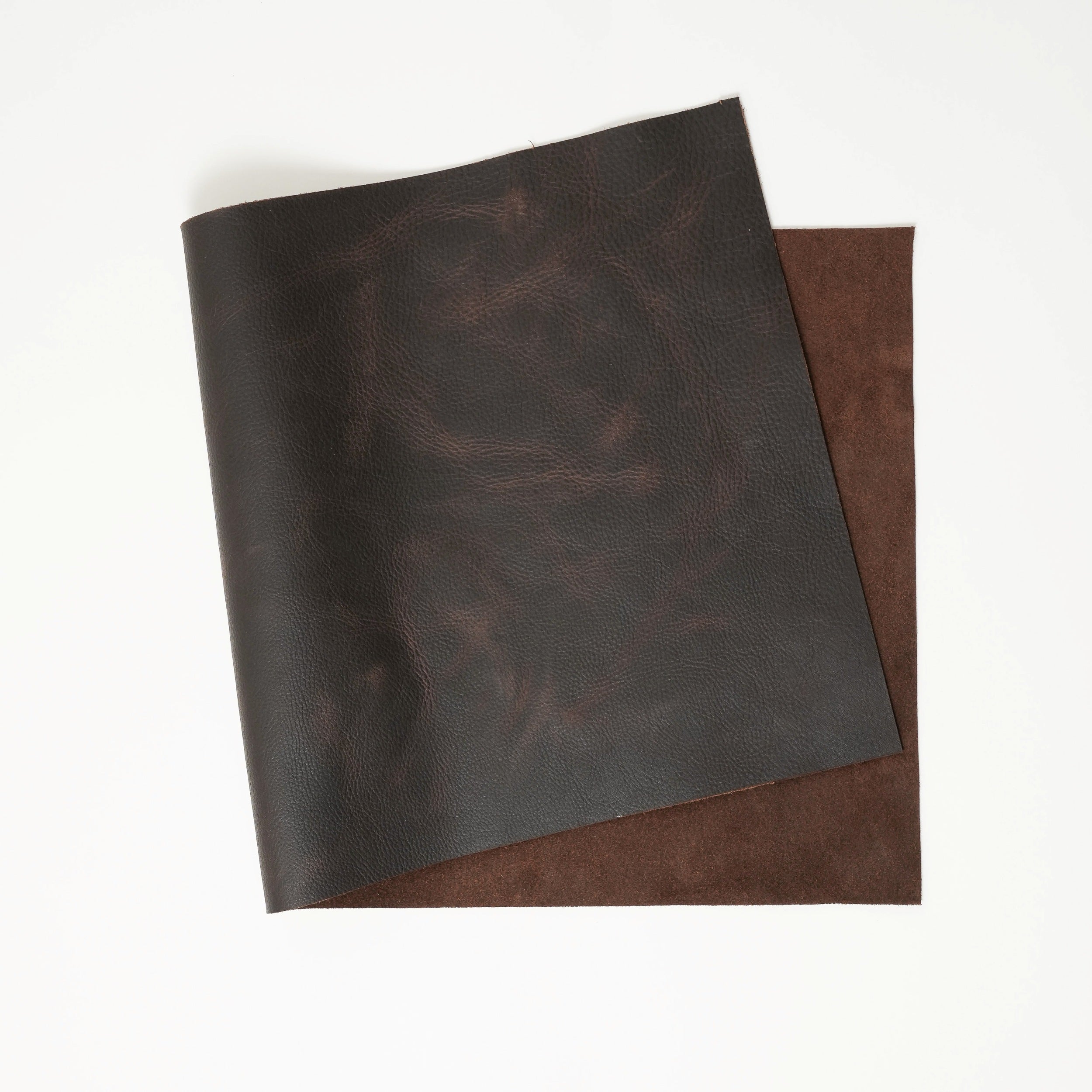 brown full grain pull up leather from top view