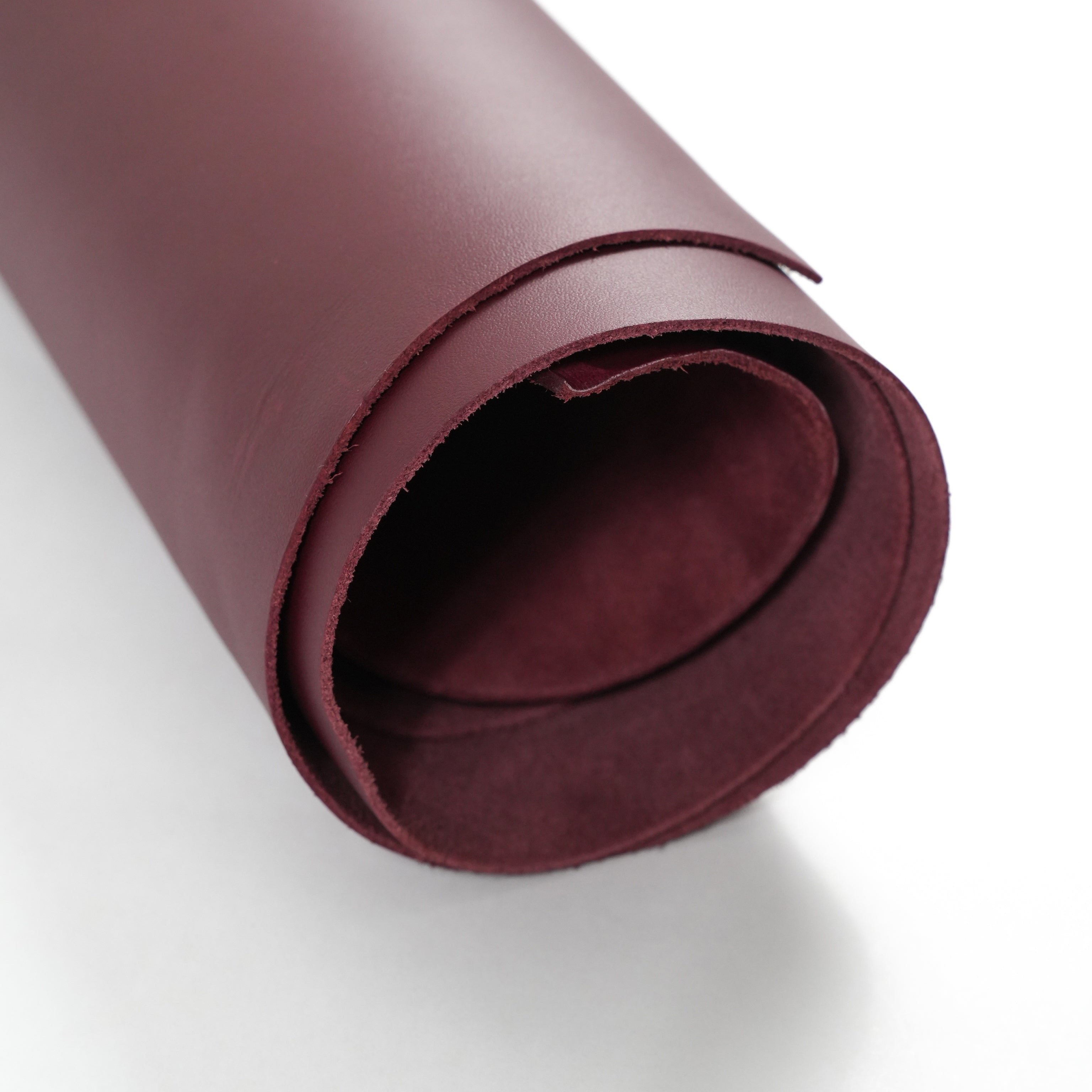 burgundy top-grain premium italian leather rolled side view