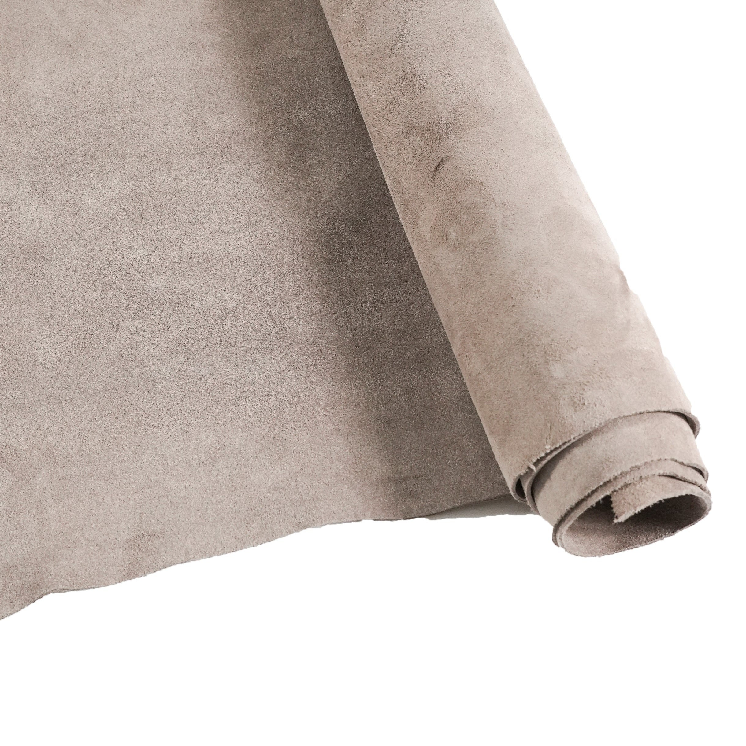 Full view of cowhide suede leather, stone gray