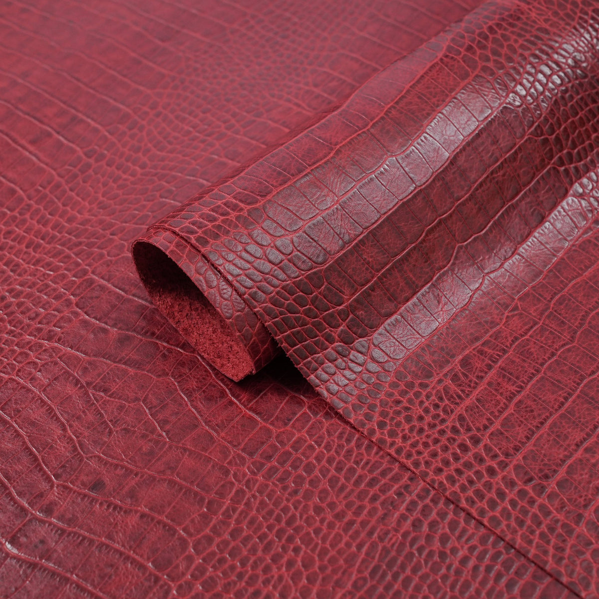 Crocodile Embossed Leather, 2.5–3 oz – Red