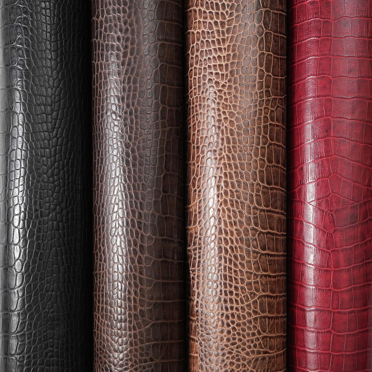 Crocodile Embossed Leather, 2.5–3 oz – Red