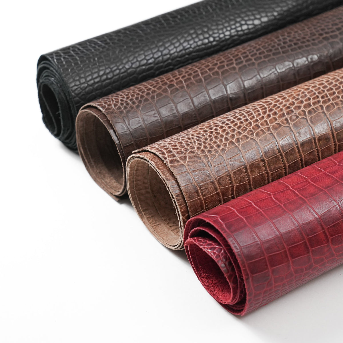 Crocodile Embossed Leather, 2.5–3 oz – Red