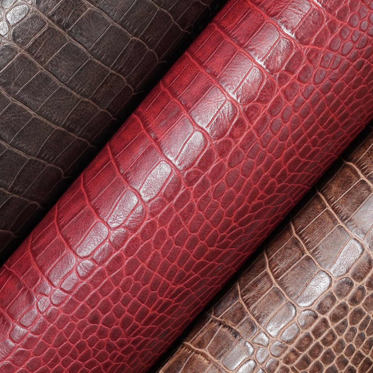 Crocodile Embossed Leather, 2.5–3 oz – Red