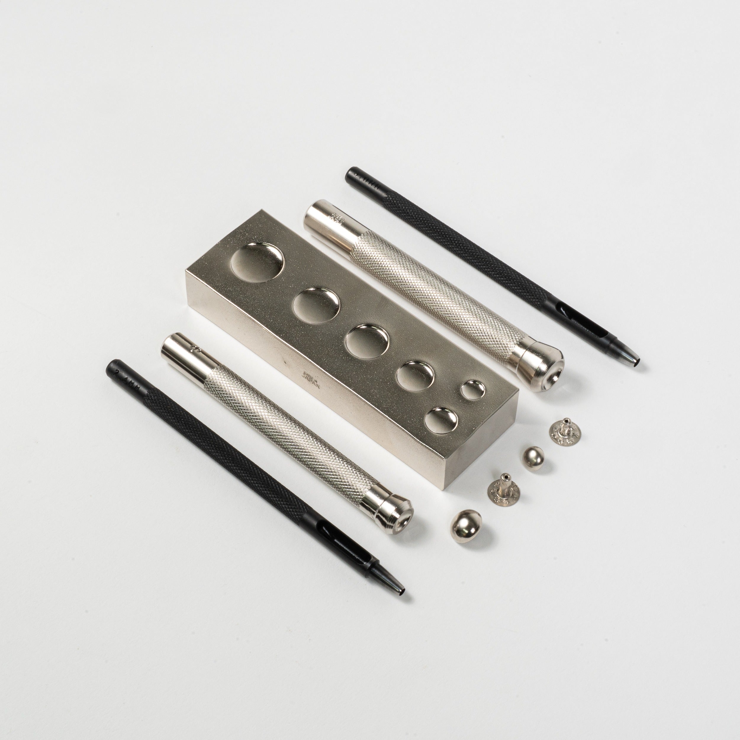 domed rivet setter with anvil and round drive punch
