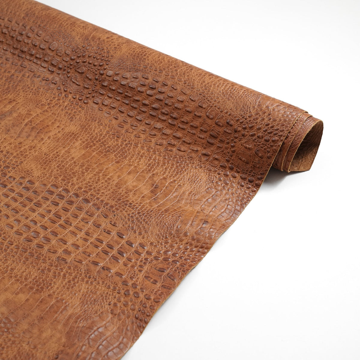 Hornback Crocodile Embossed Leather, 2.5-3 oz - Cognac Brown