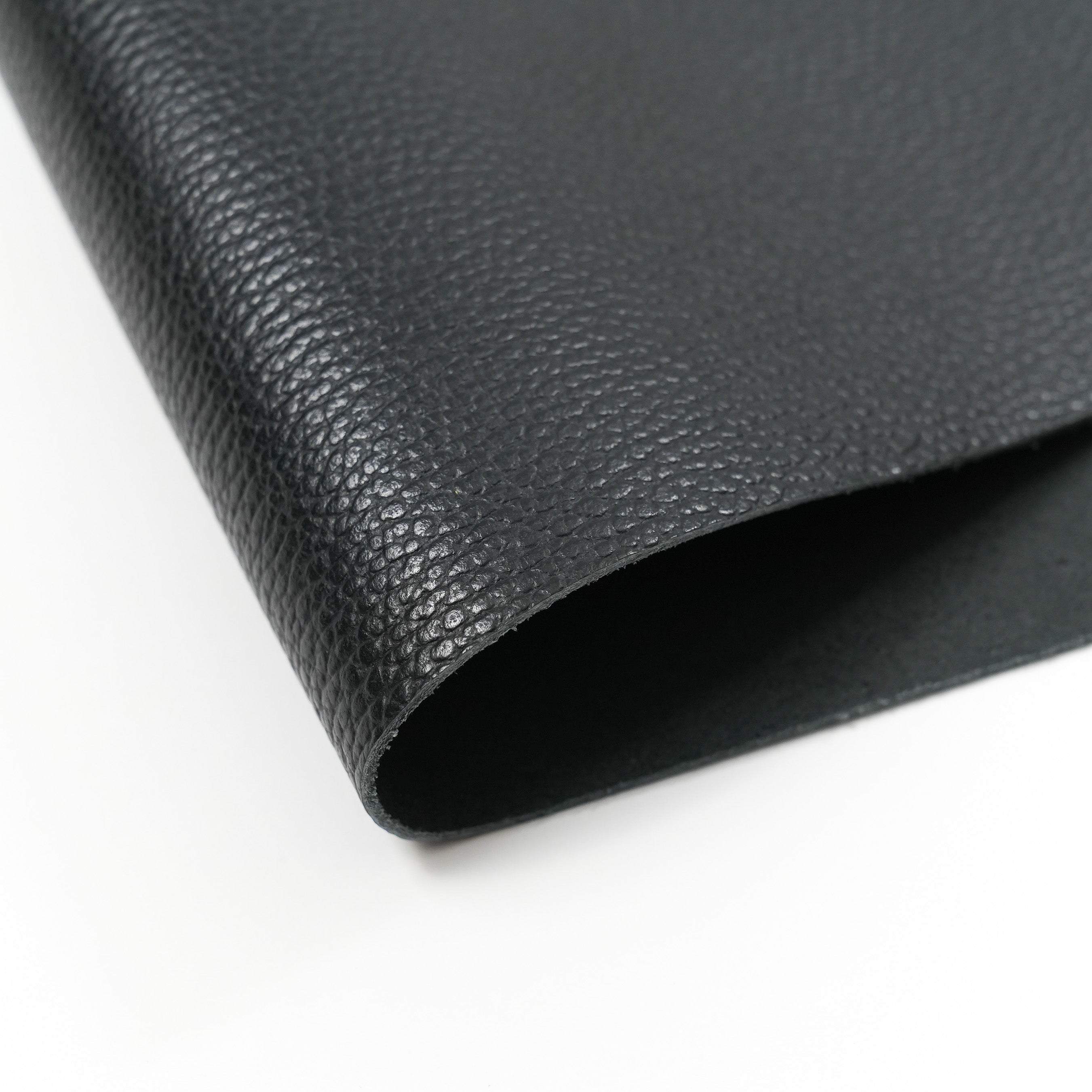 italian pebble grain cowhide leather pre cut sheet black close up
