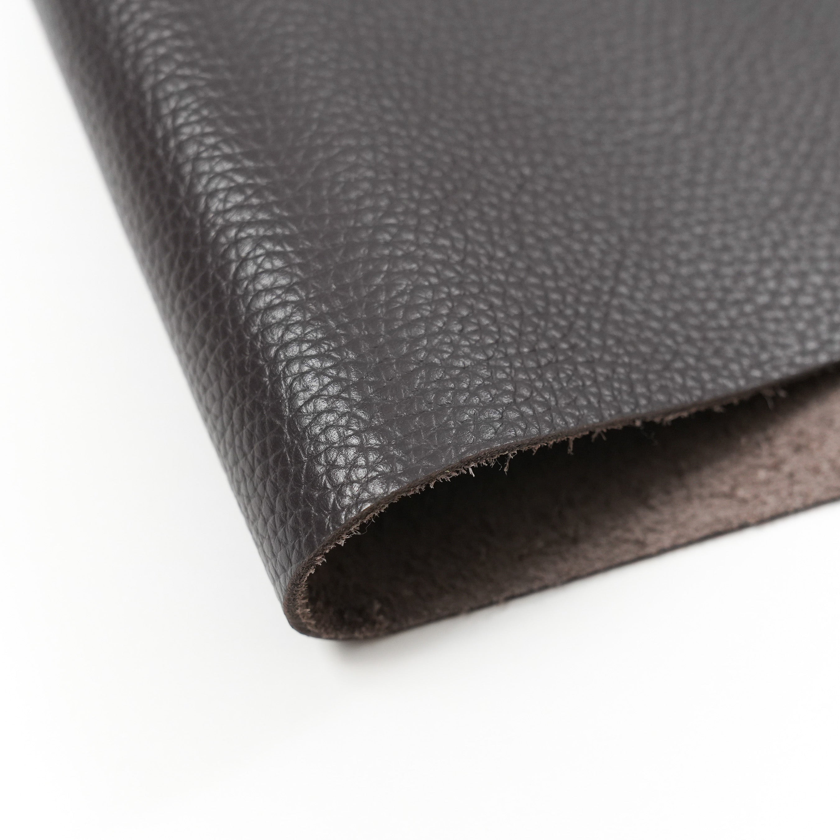 italian pebble grain cowhide leather pre cut sheet brown close up