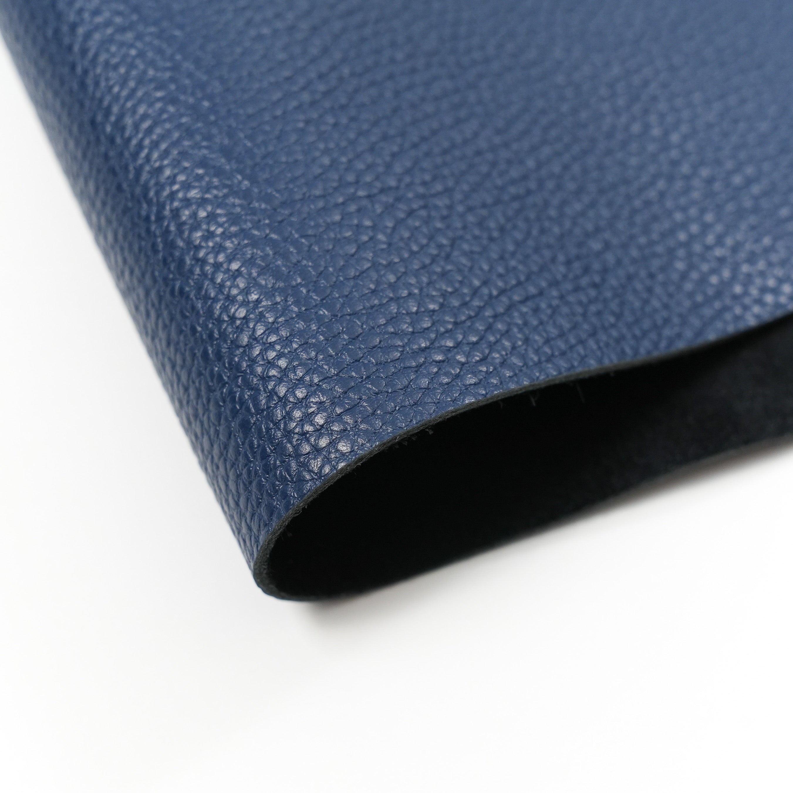 italian pebble grain cowhide leather pre cut sheet navy blue close up