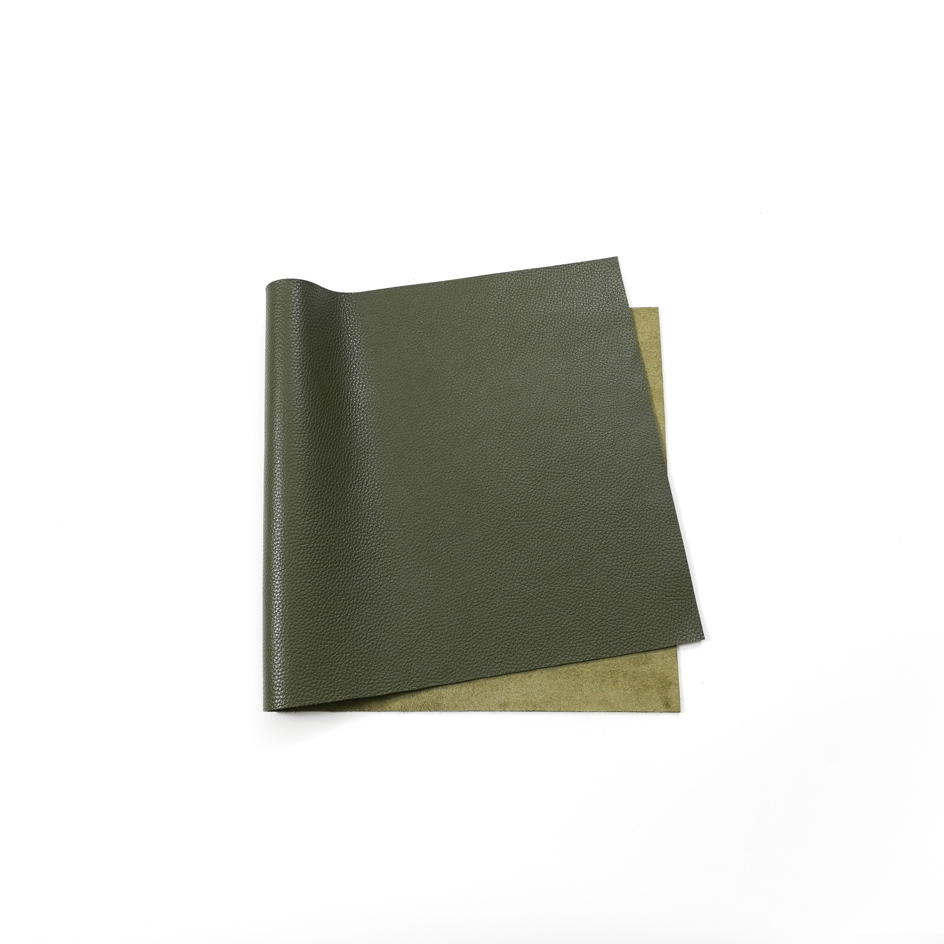 Italian Pebble Grain Leather Panels - Olive Green