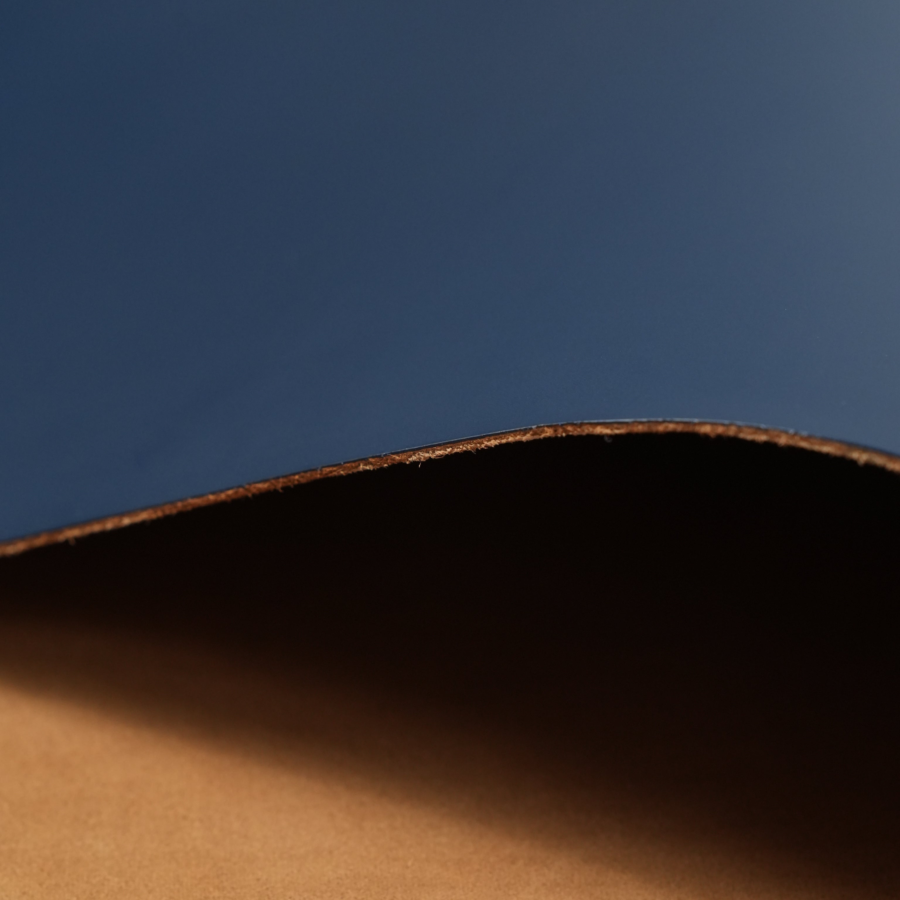 italian smooth leather sides navy blue edge thickness close-up