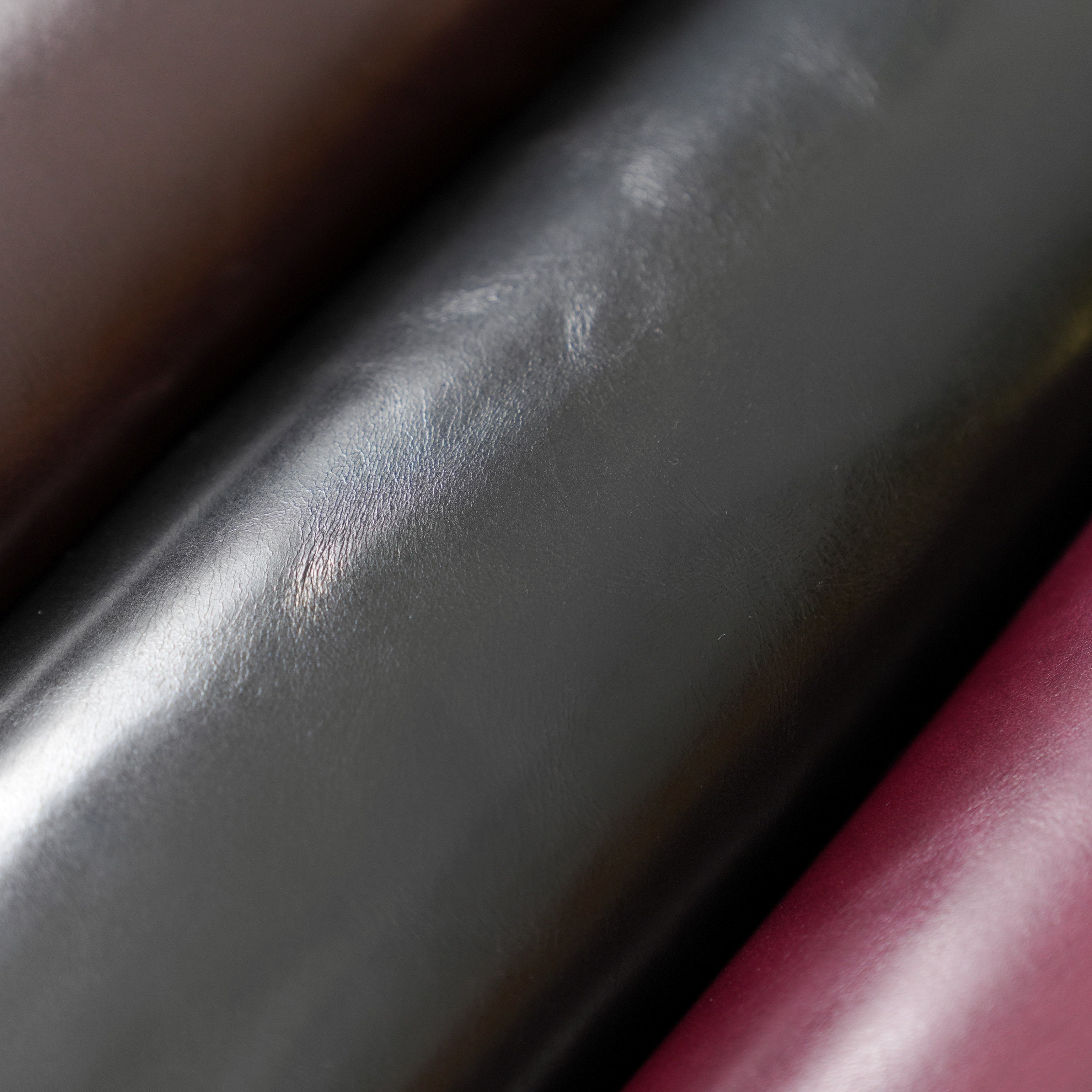 italian top grain glazed leather close up black