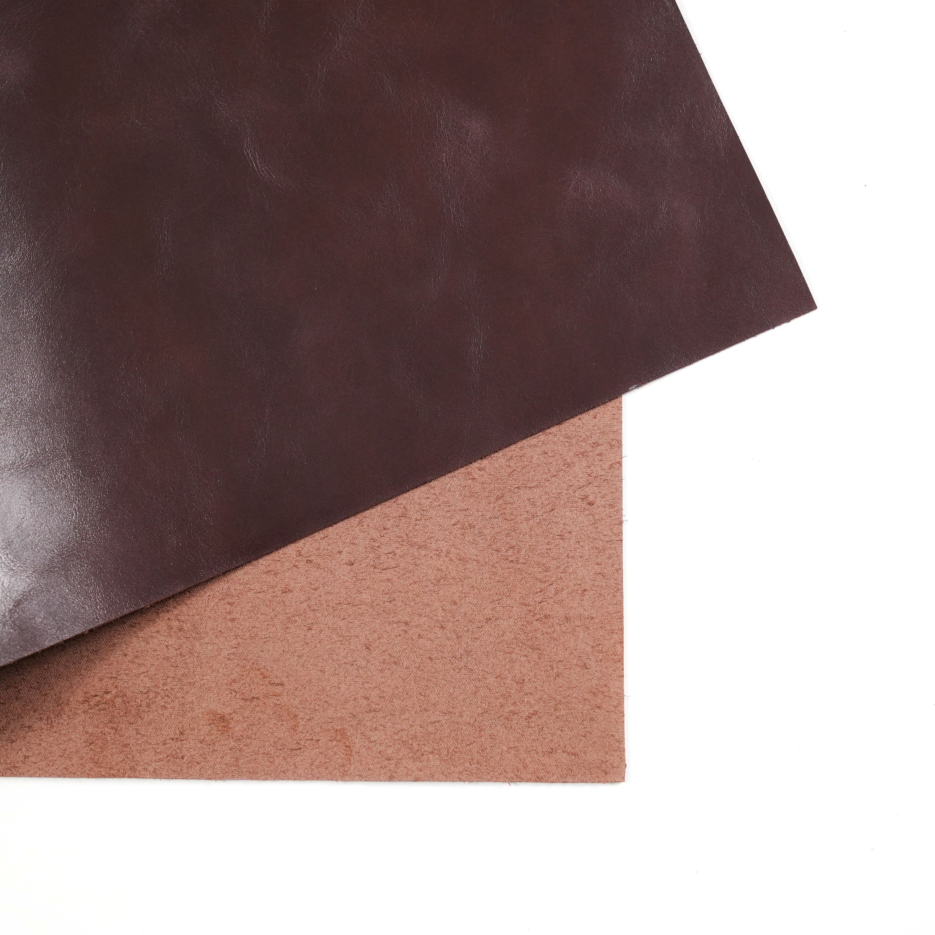 italian top grain glazed leather panel folded brown