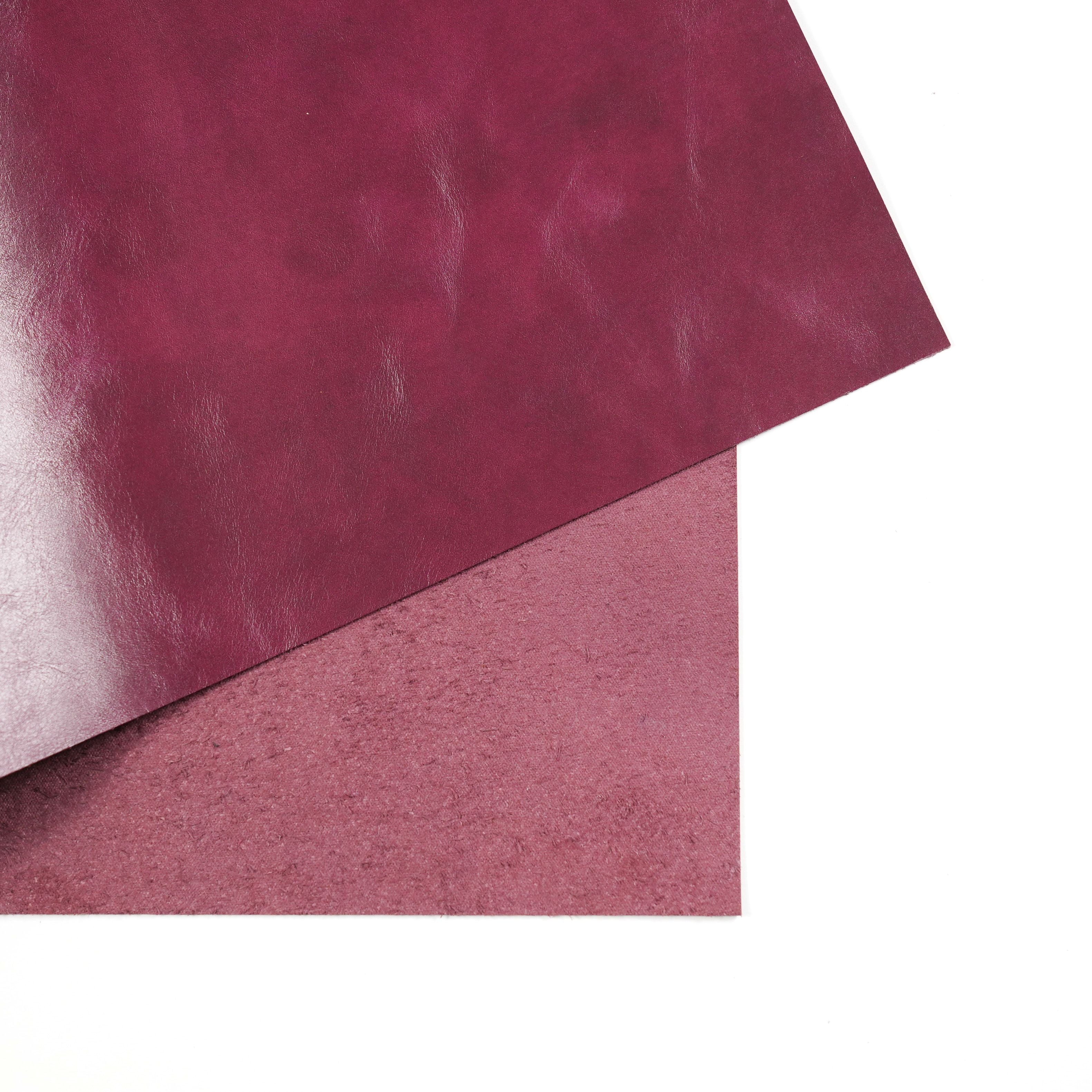 italian top grain glazed leather panel folded burgundy