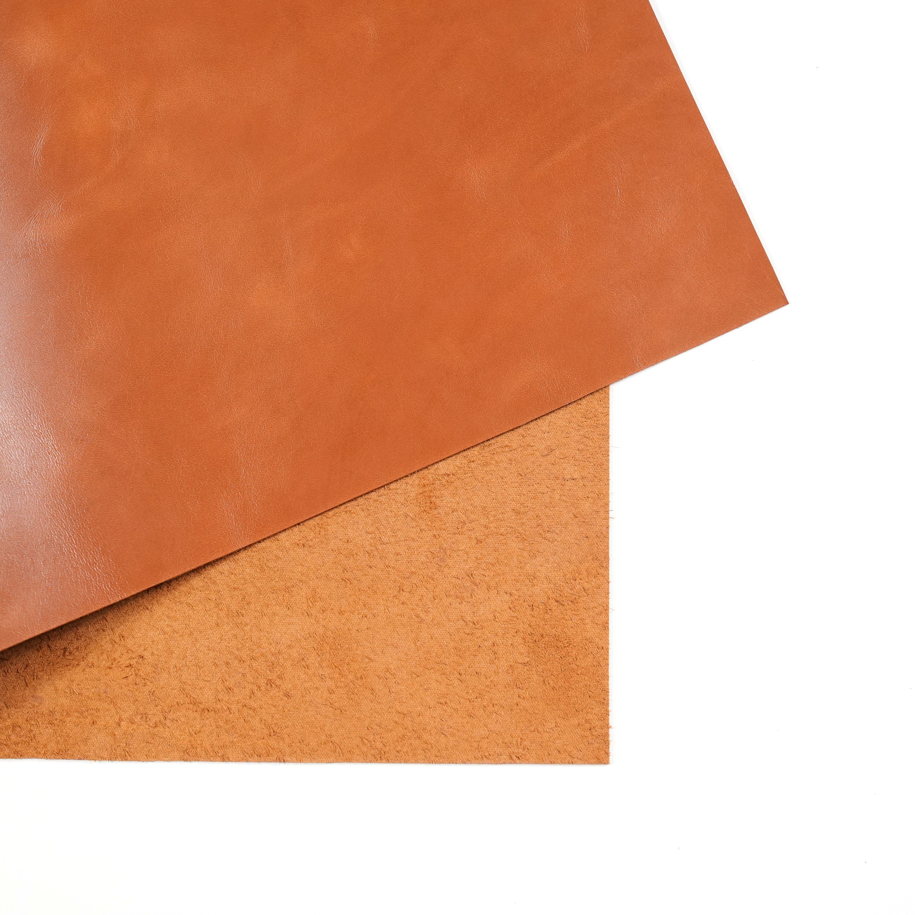 italian top grain glazed leather panel folded cognac brown
