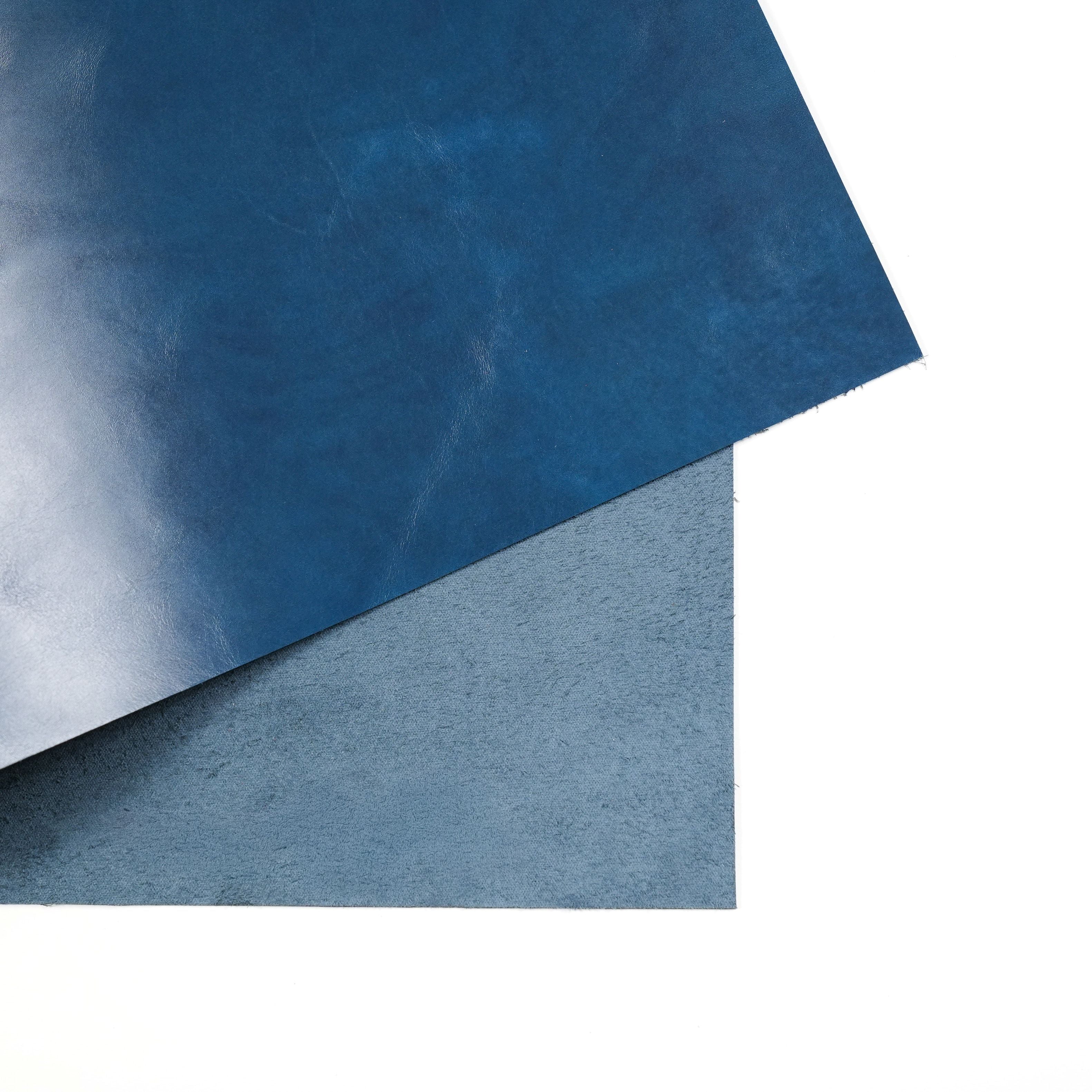 italian top grain glazed leather panel folded navy blue