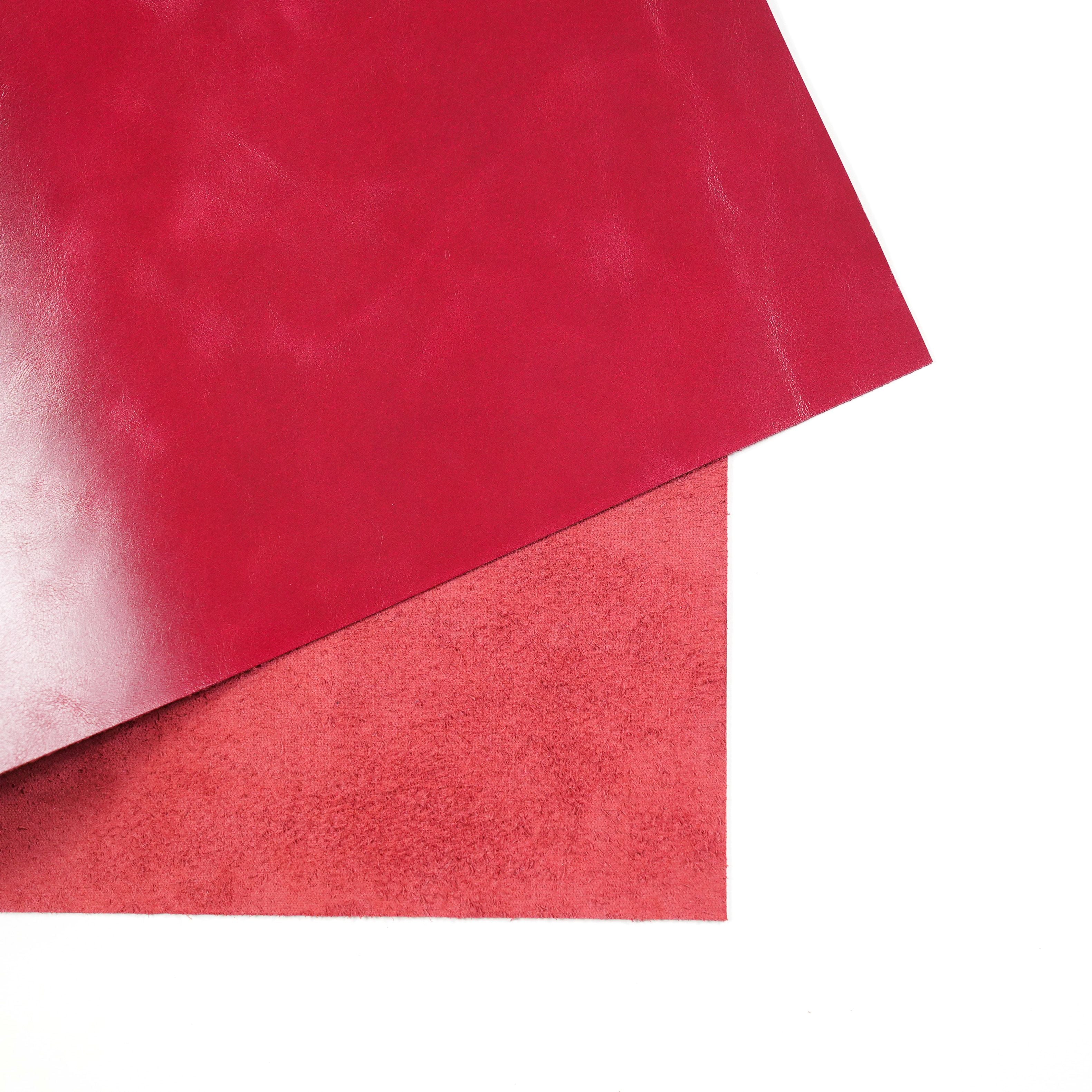 italian top grain glazed leather panel folded red