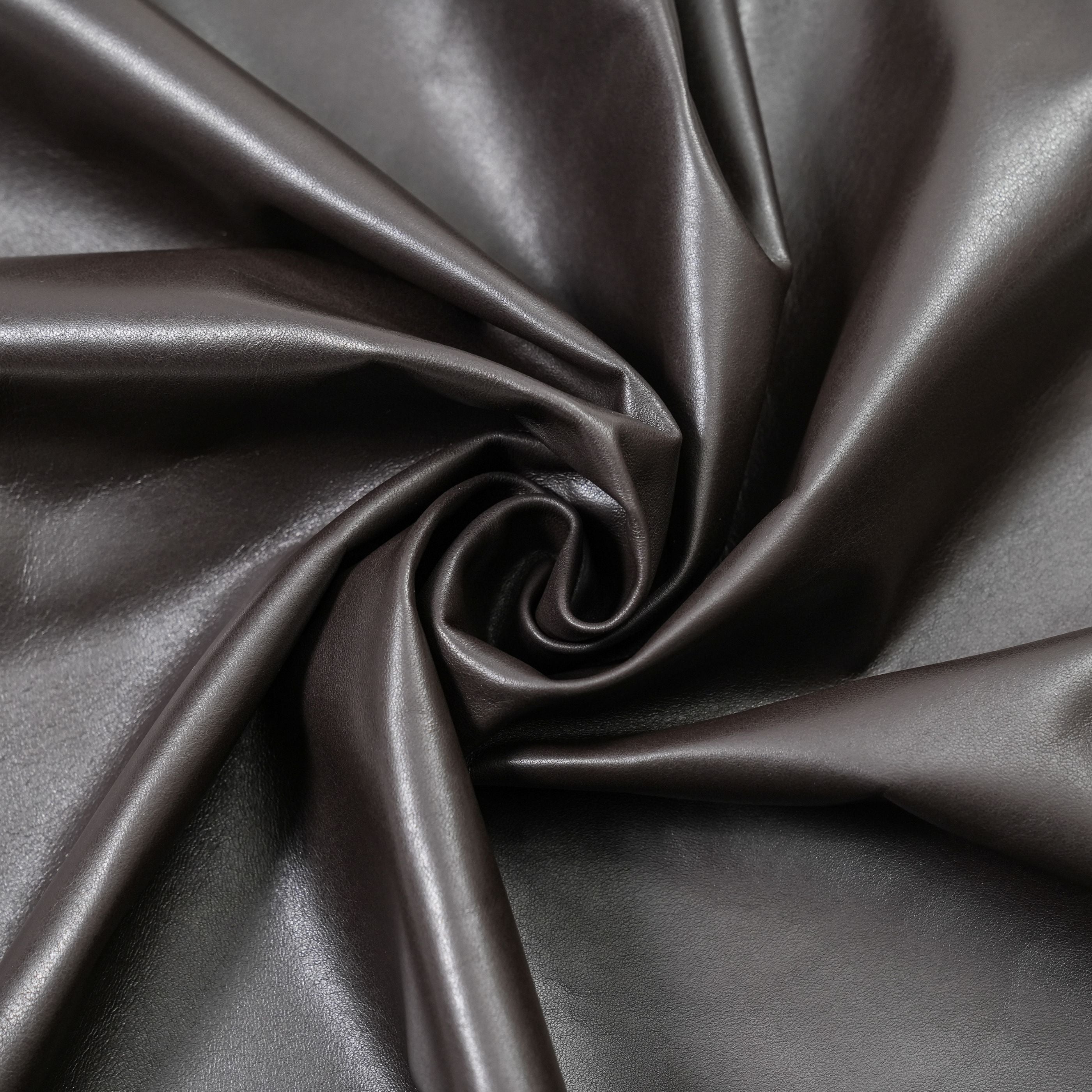 lambskin garment leather plonge dark brown close up view