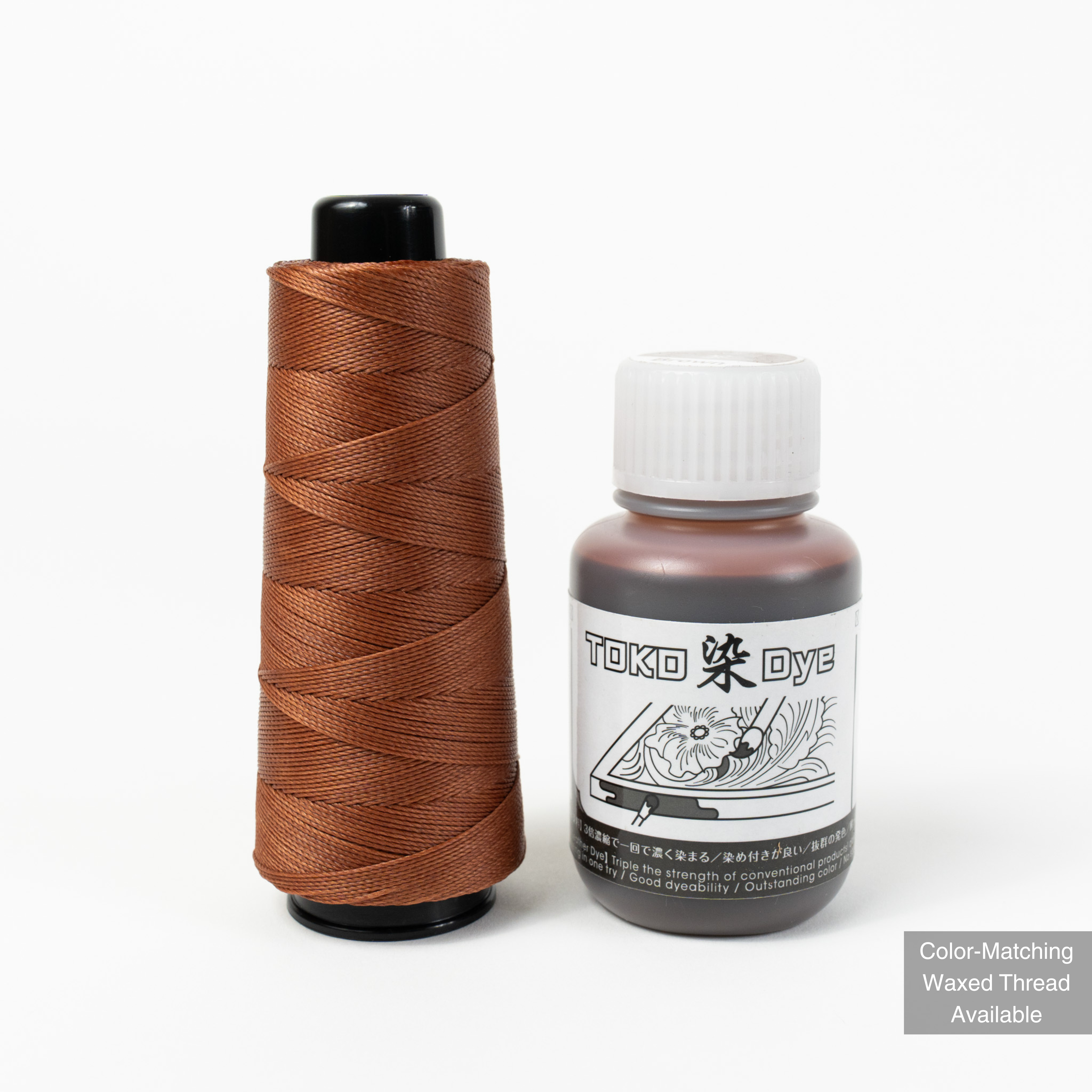 Leather dye with matching MBT brown waxed polyester thread