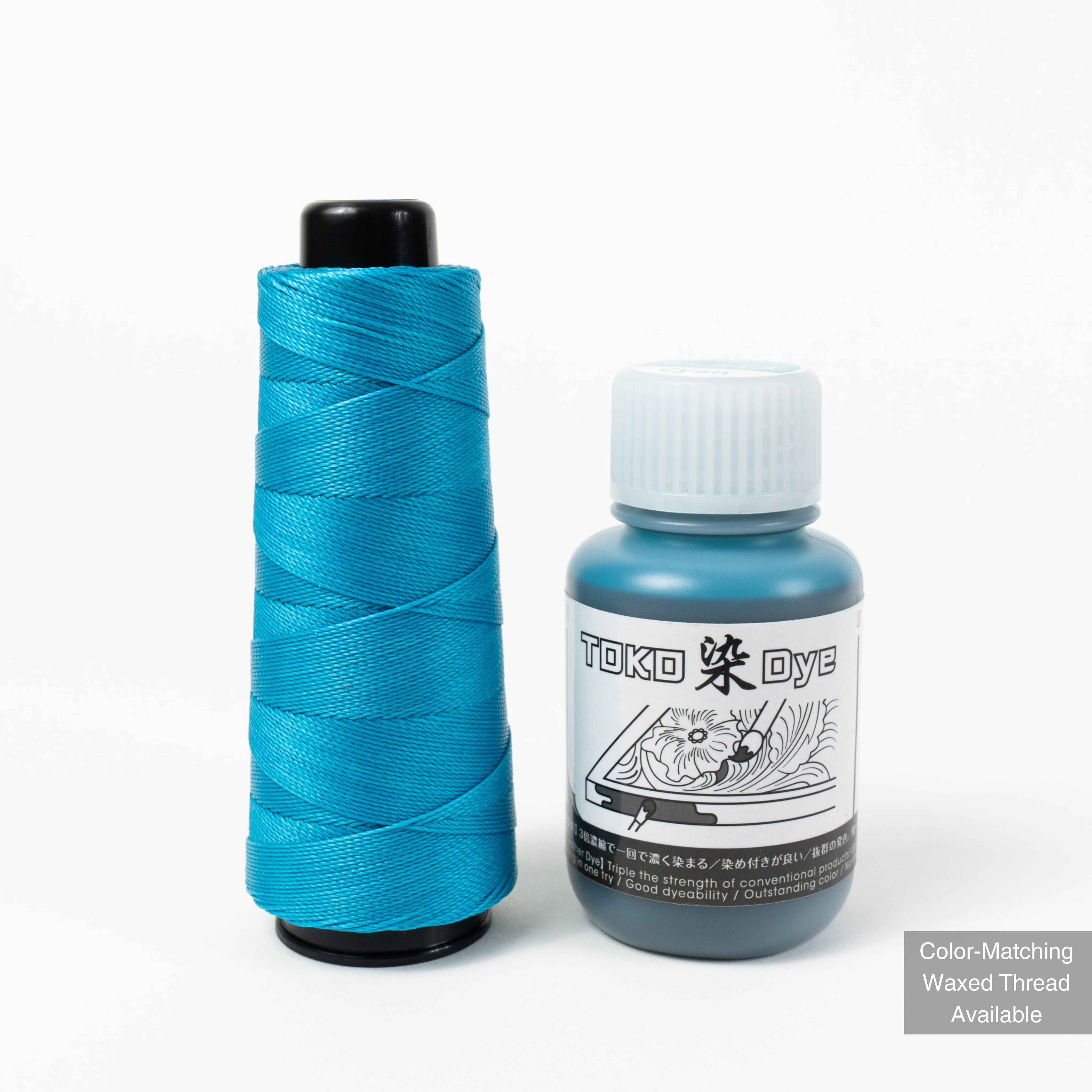 Leather dye with matching MBT cyan waxed polyester thread