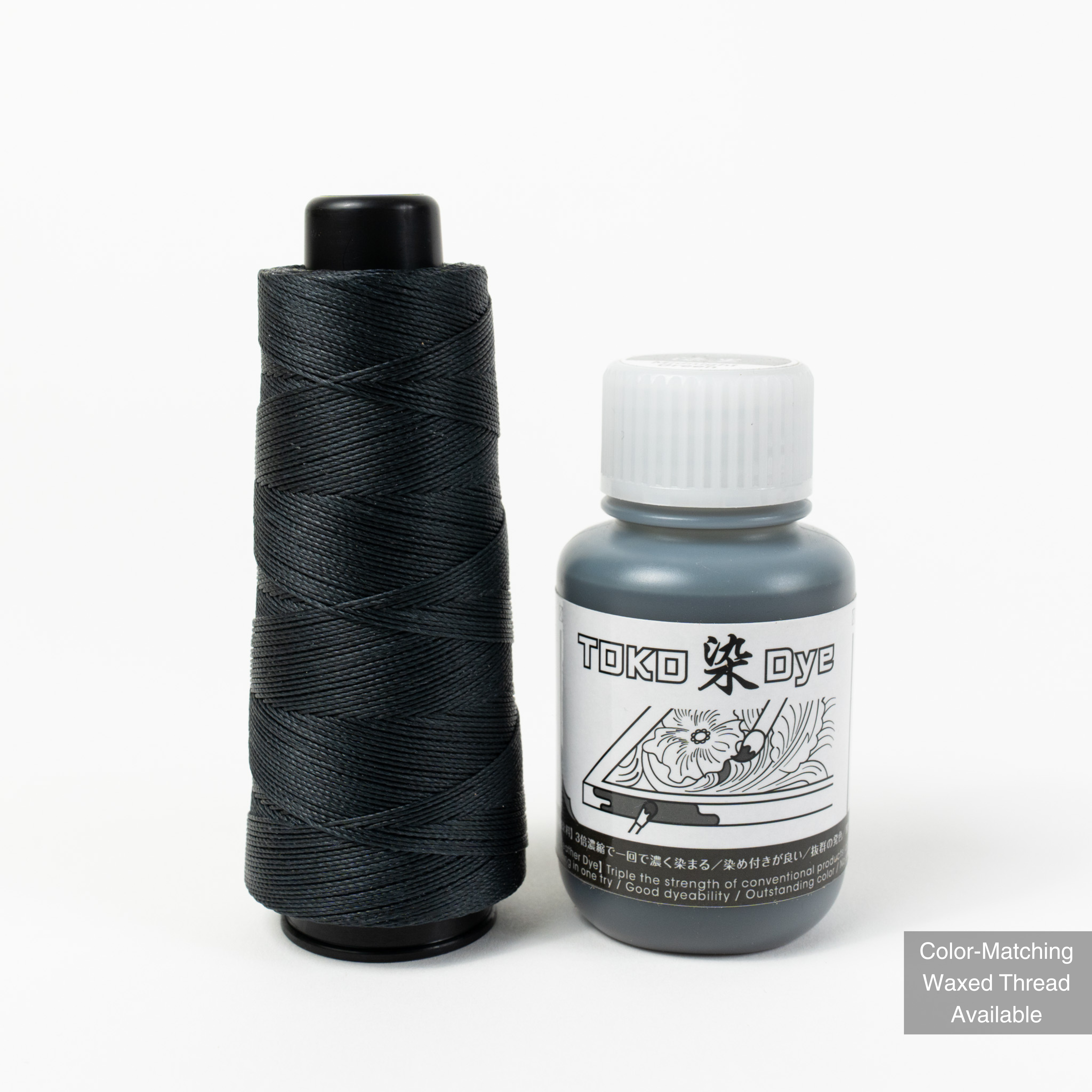 Leather dye with matching MBT midnight green waxed polyester thread