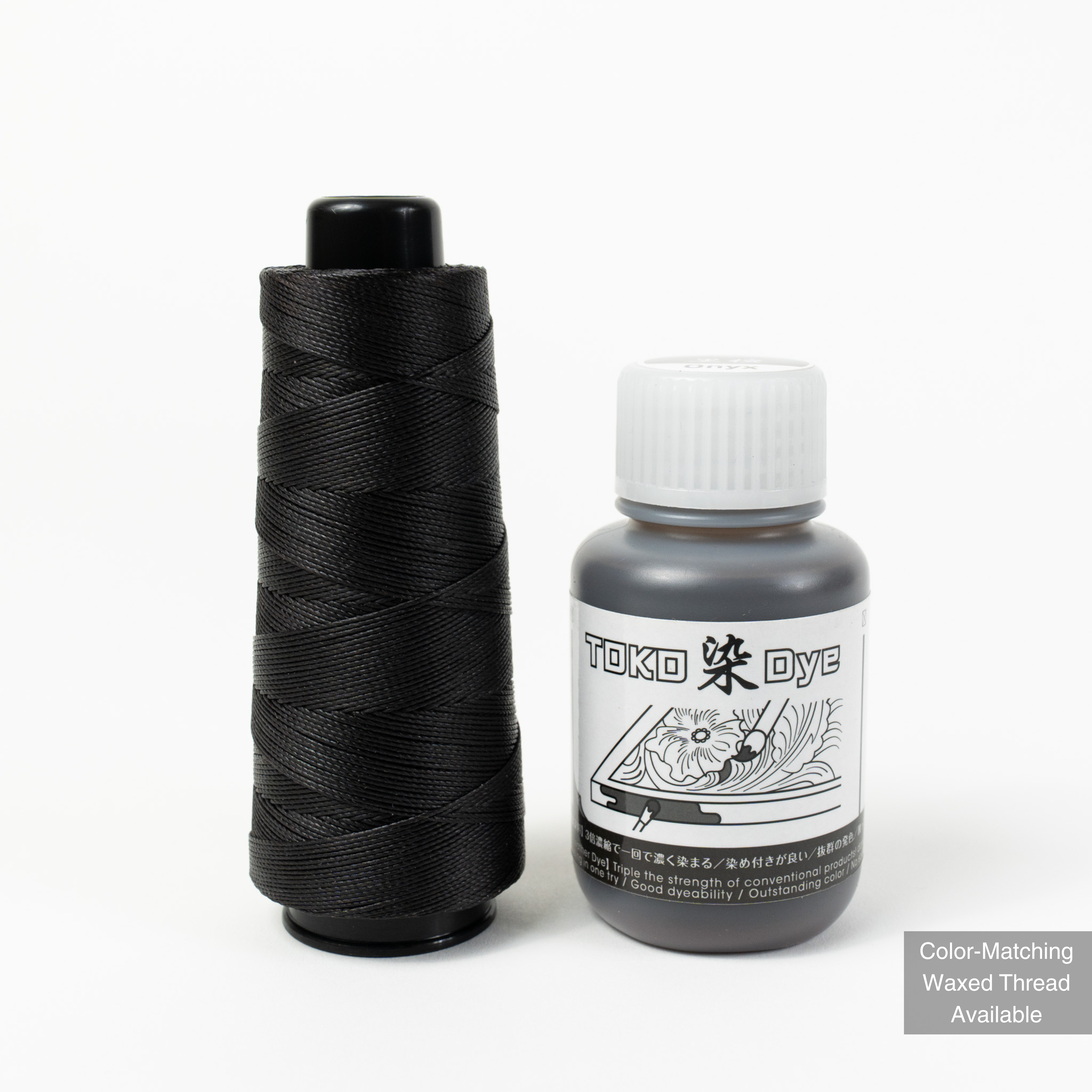 Leather dye with matching MBT onyx waxed polyester thread
