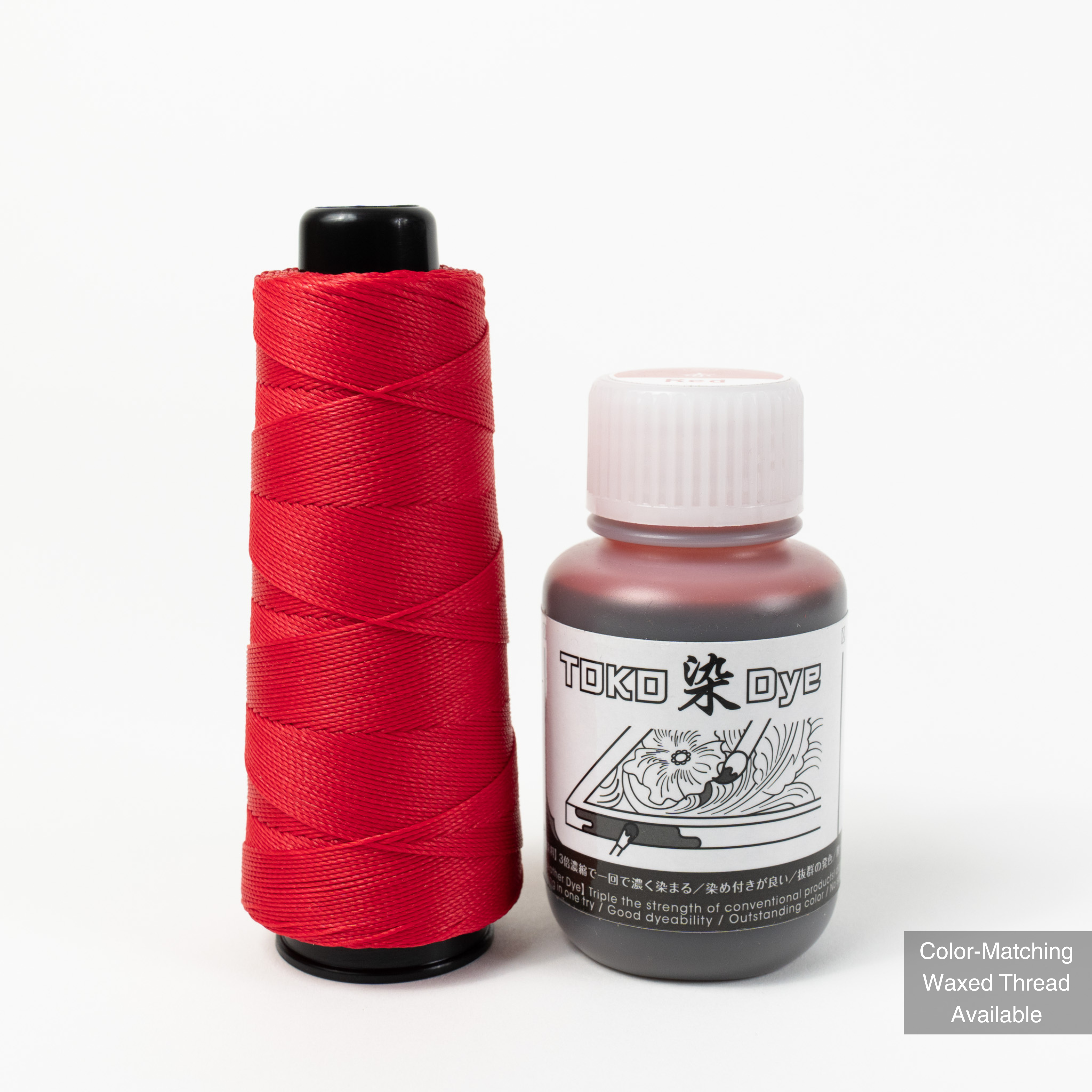 Leather dye with matching MBT red waxed polyester thread