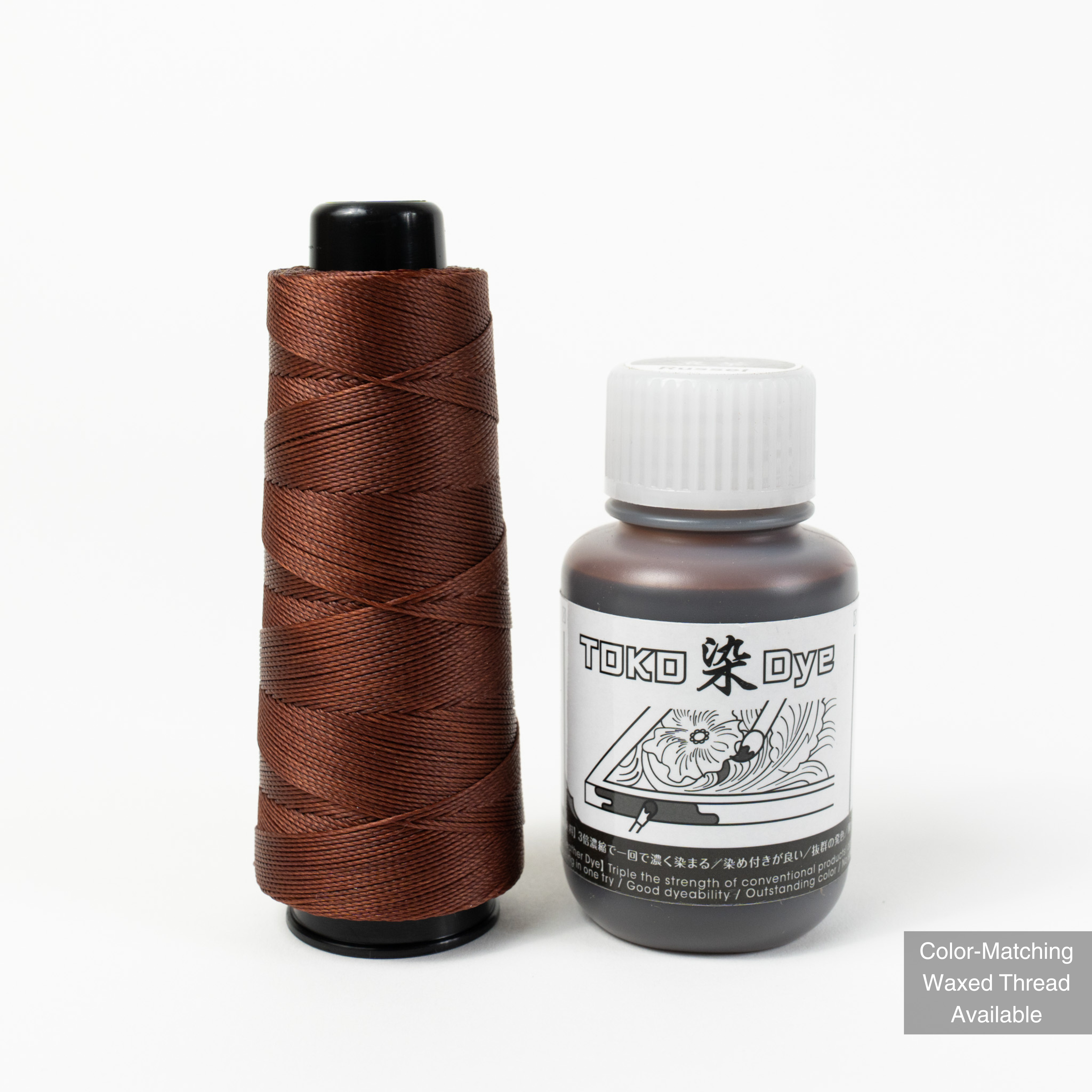 Leather dye with matching MBT russet waxed polyester thread