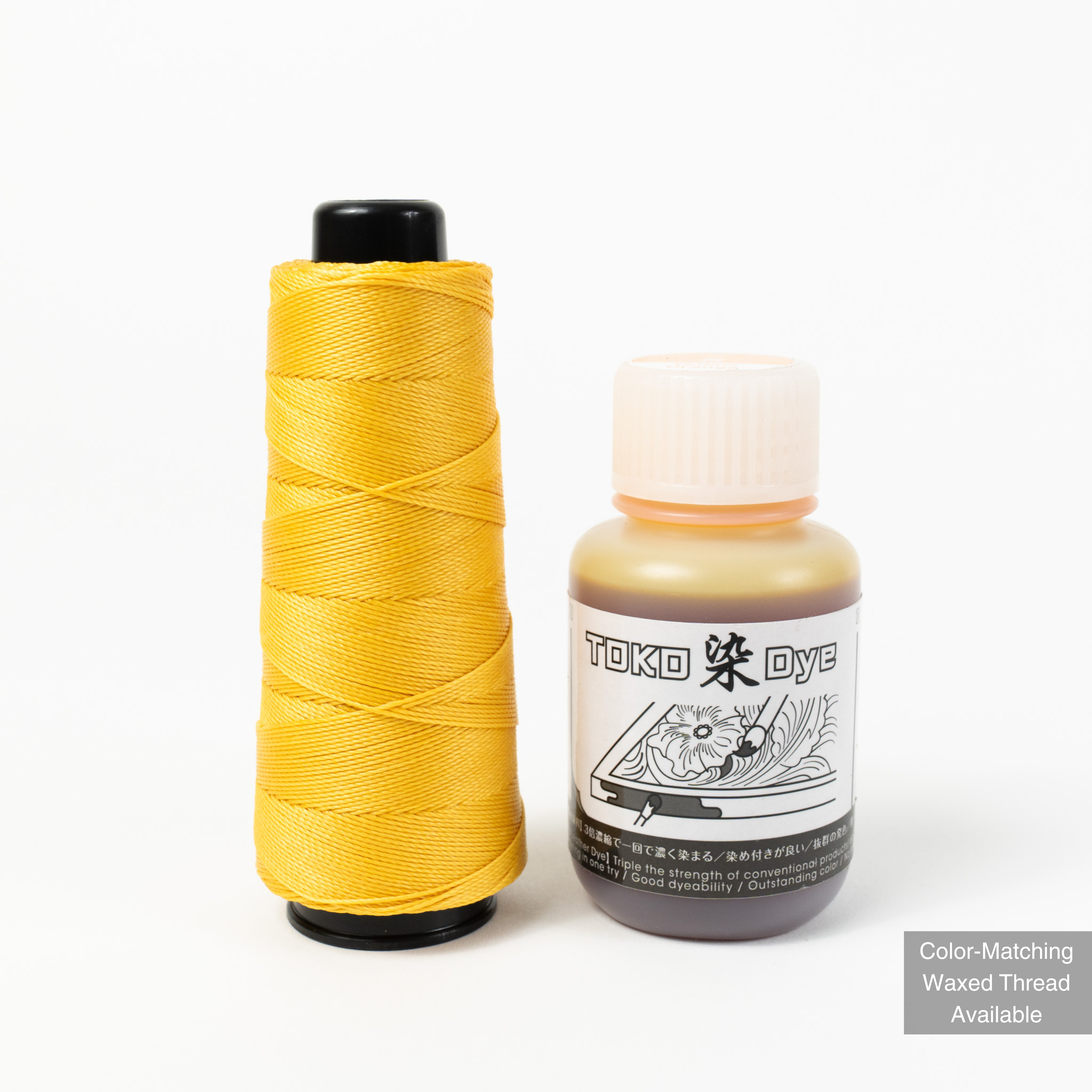 Leather dye with matching MBT yellow-orange waxed polyester thread