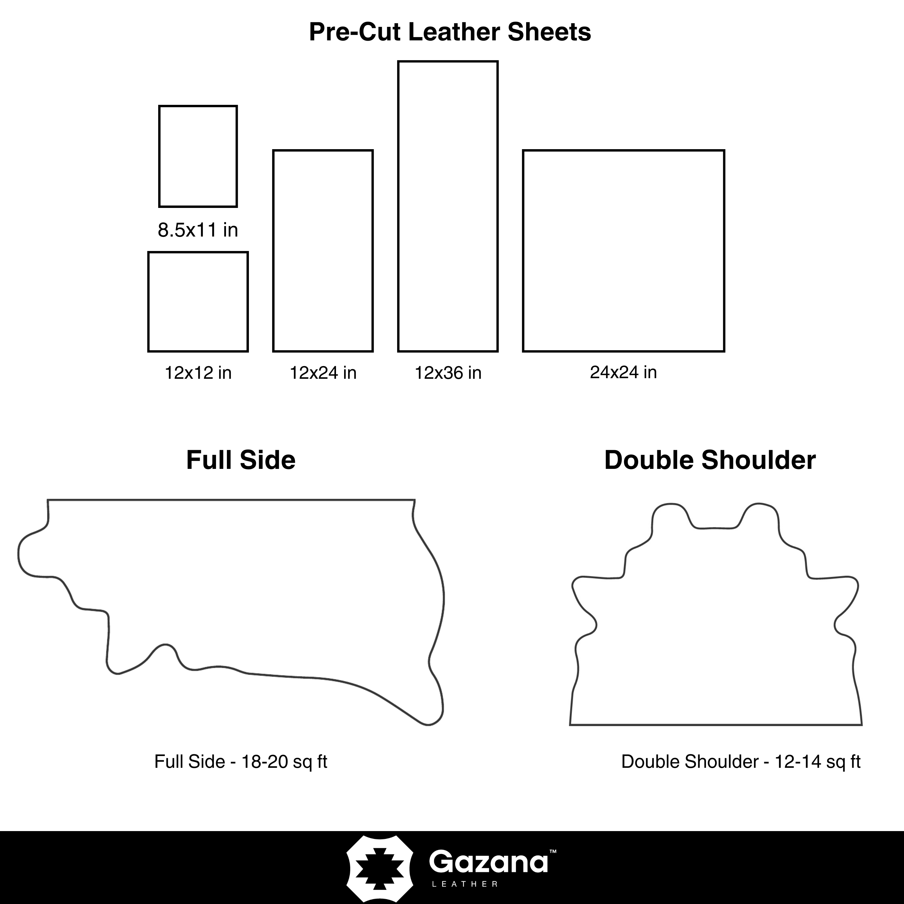 leather sheet full side double shoulder size chart diagram