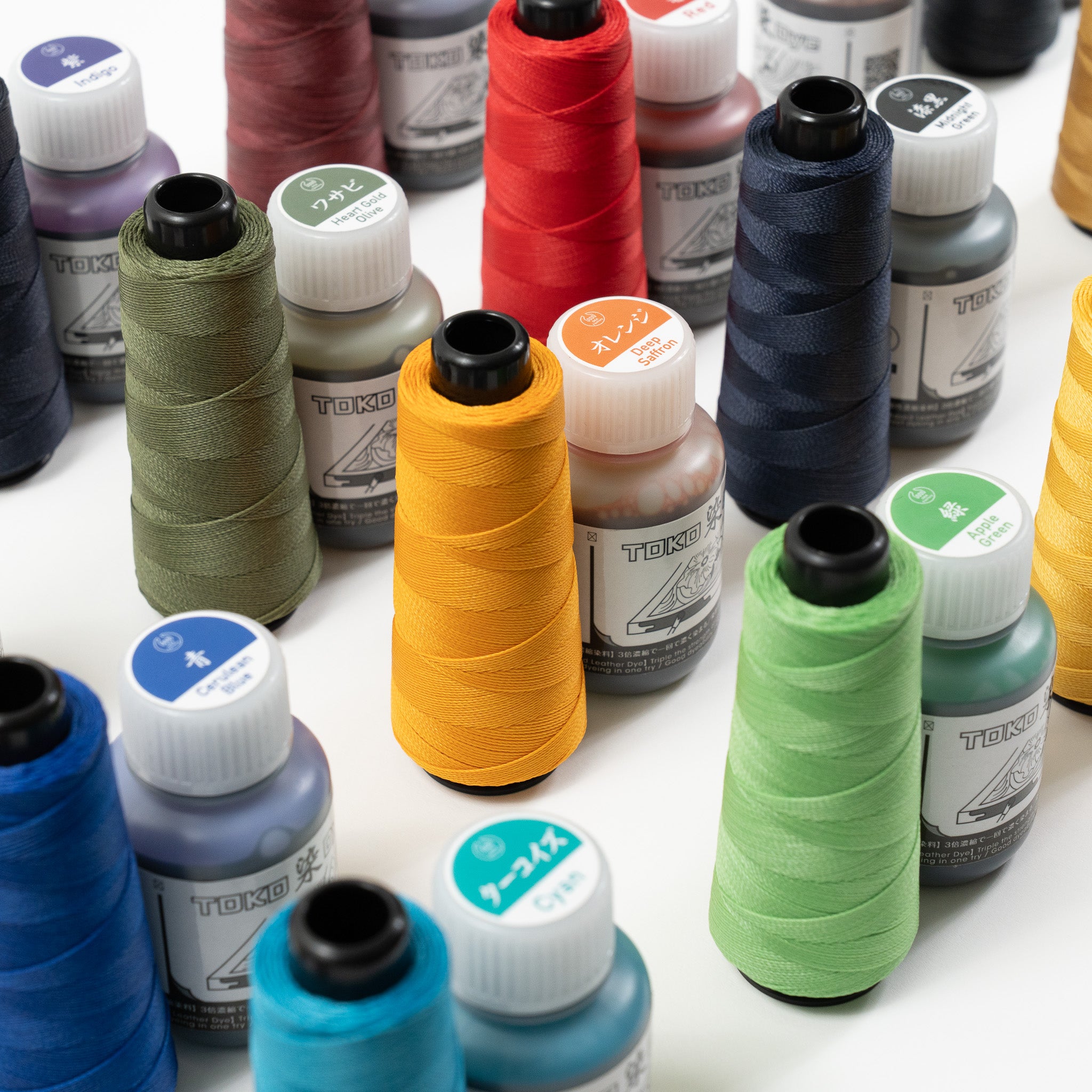 MBT multicolor waxed polyester thread spools with leather dye