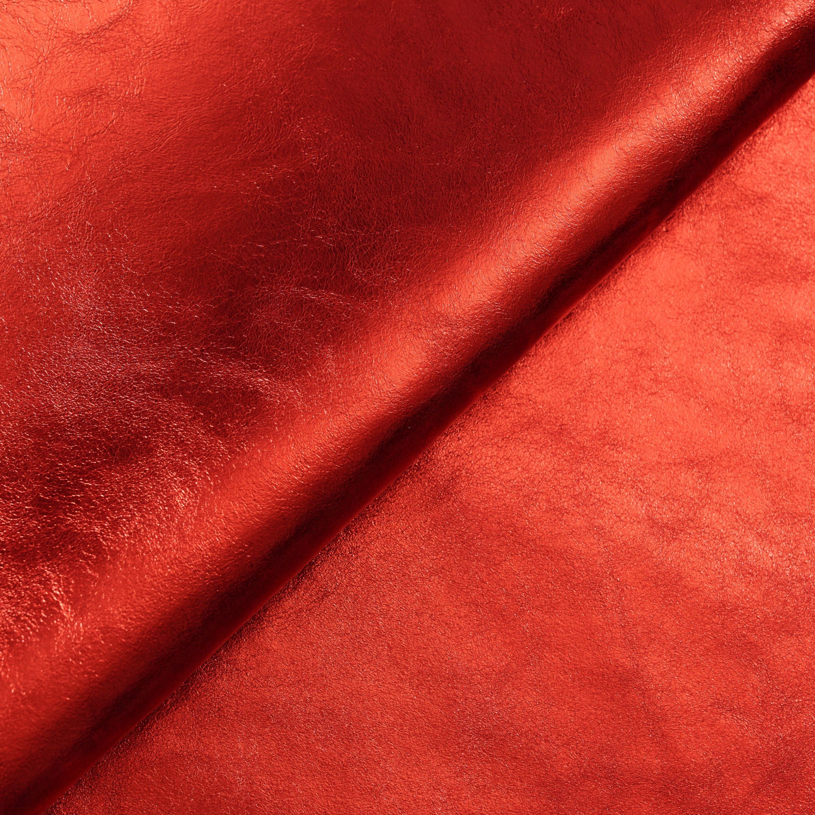 metallic leather close up red color