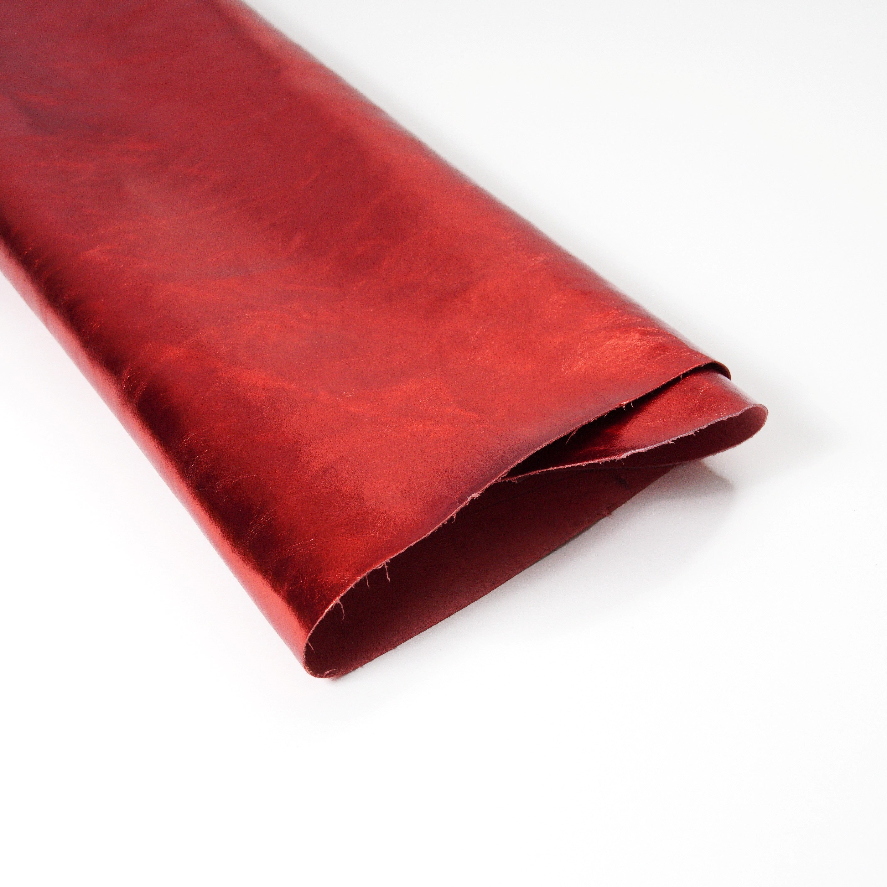 metallic leather hide red color