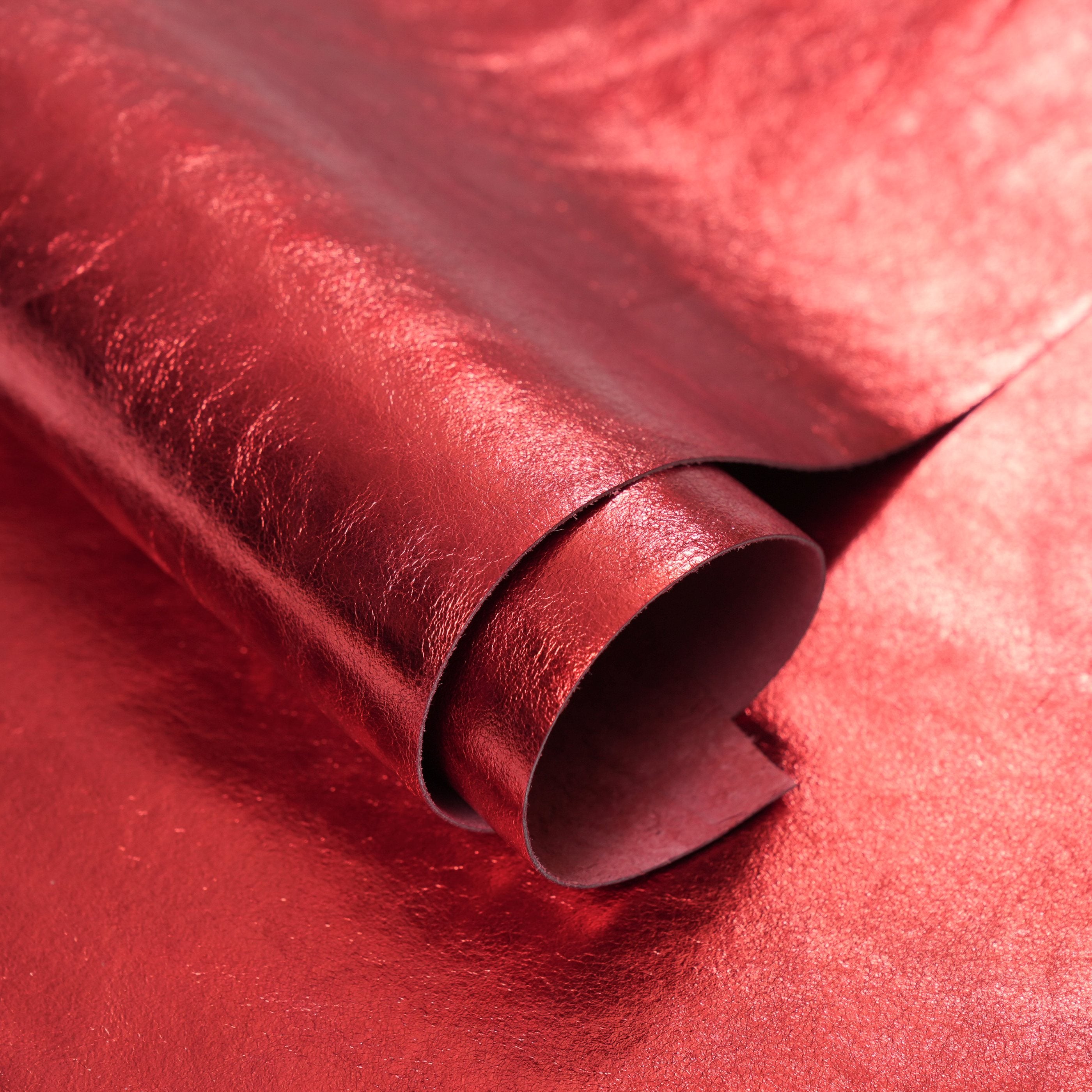 metallic leather panel rolled red color