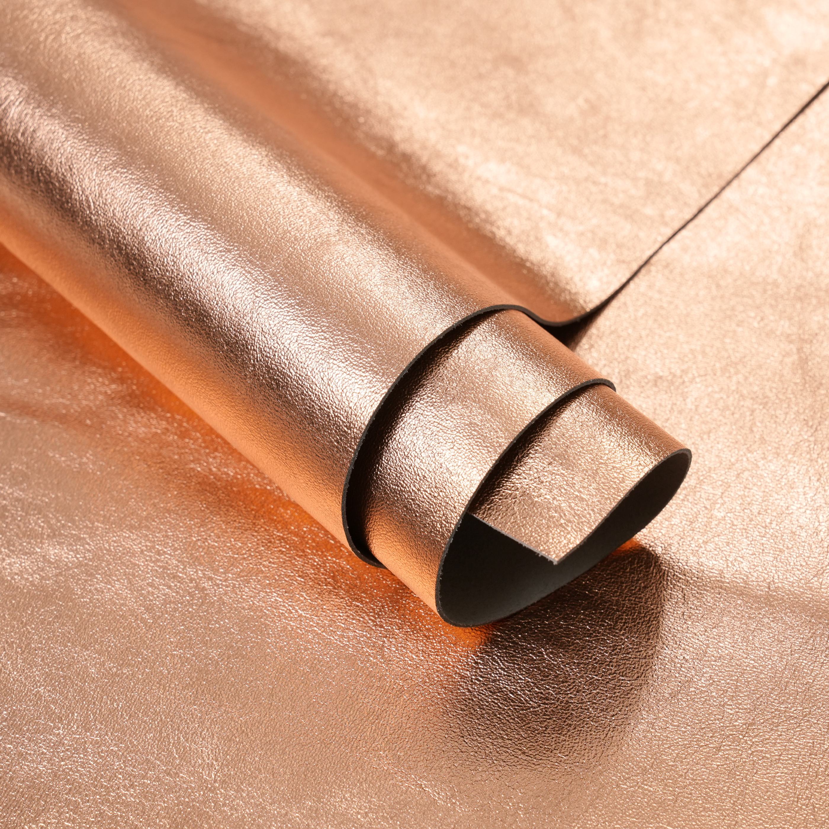 metallic leather panel rolled rose gold color