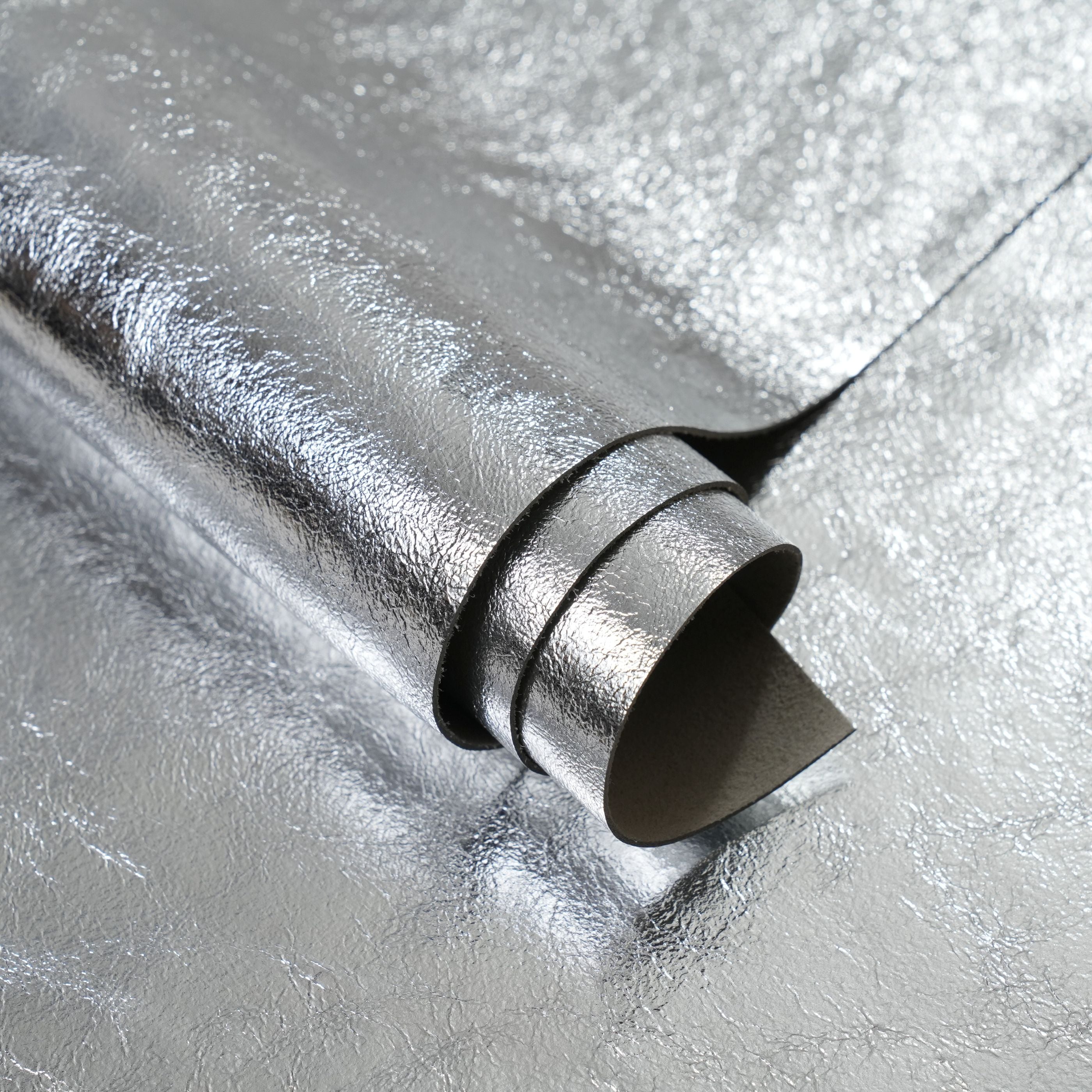metallic leather panel rolled silver color