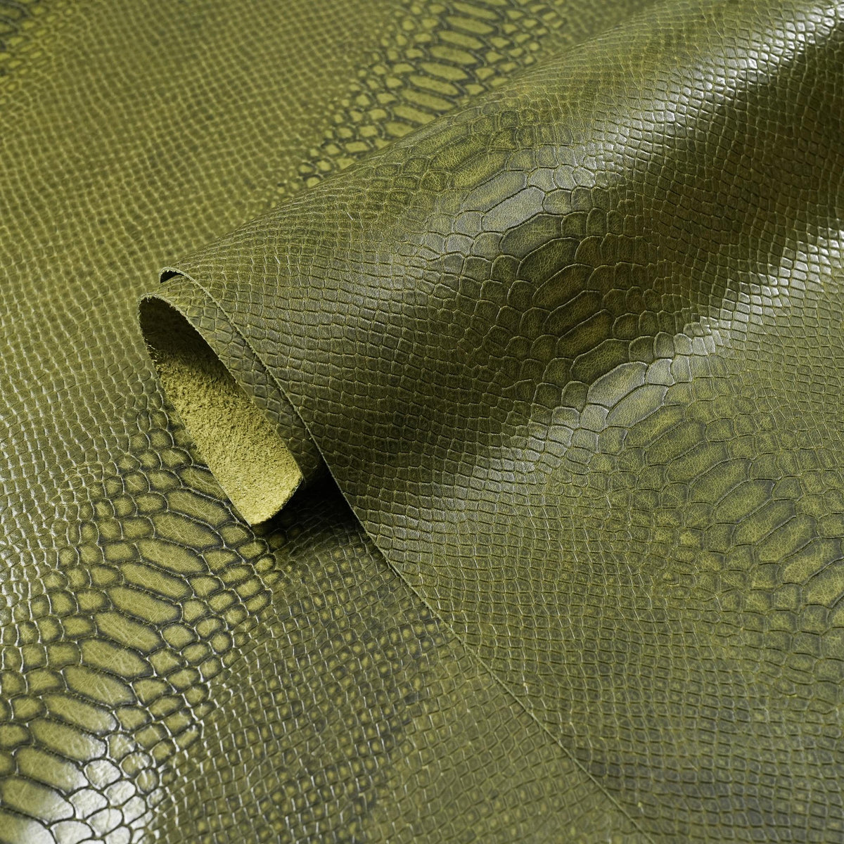 Python Embossed Leather, 2.5-3 oz - Olive Green