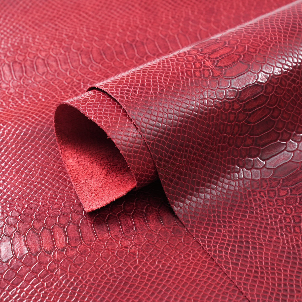 Python Embossed Leather, 2.5-3 oz - Red