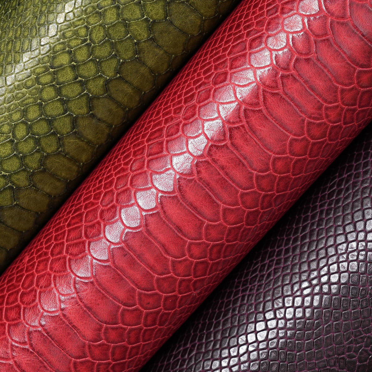 Python Embossed Leather, 2.5-3 oz - Red