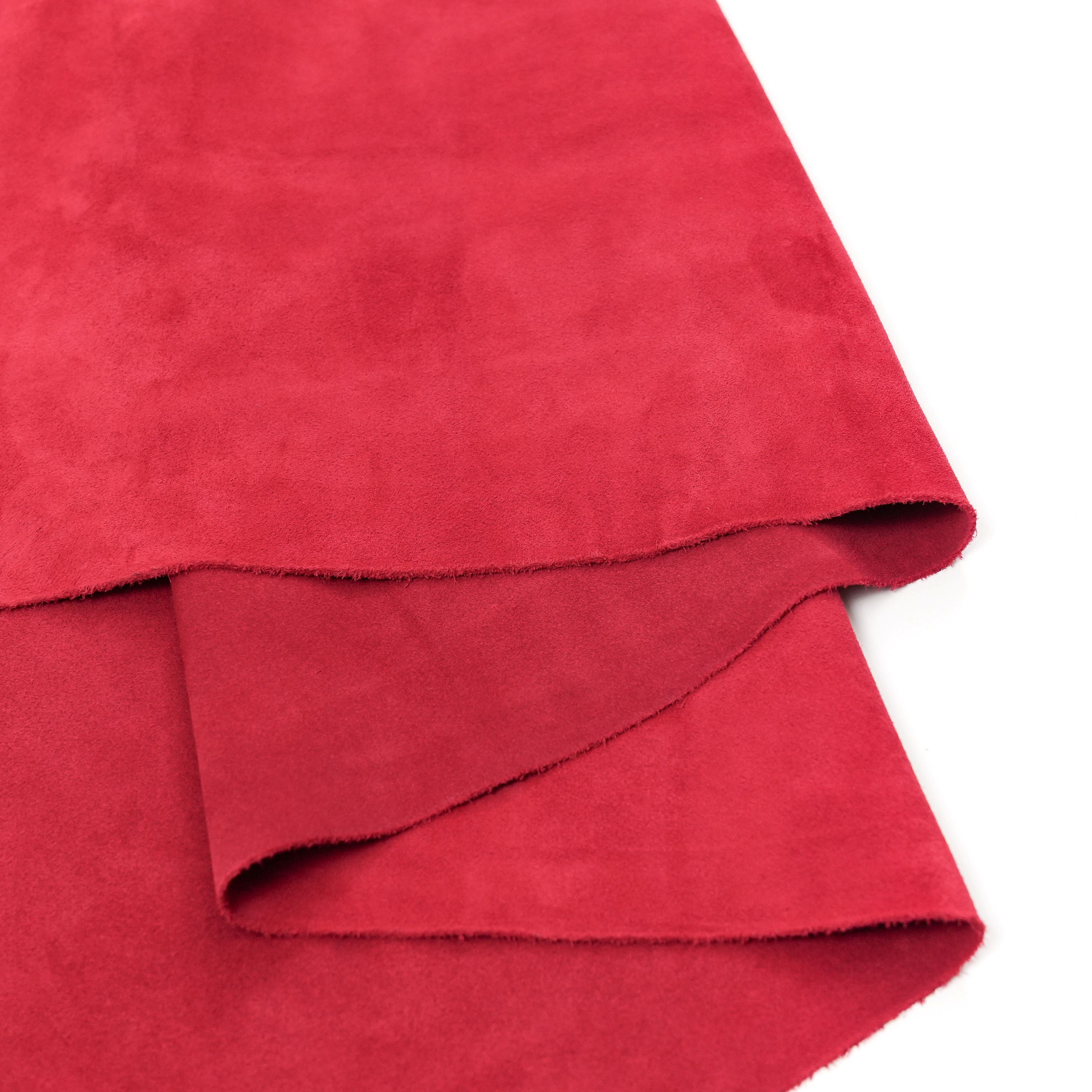 Italian Cowhide Suede Leather Hides - Red