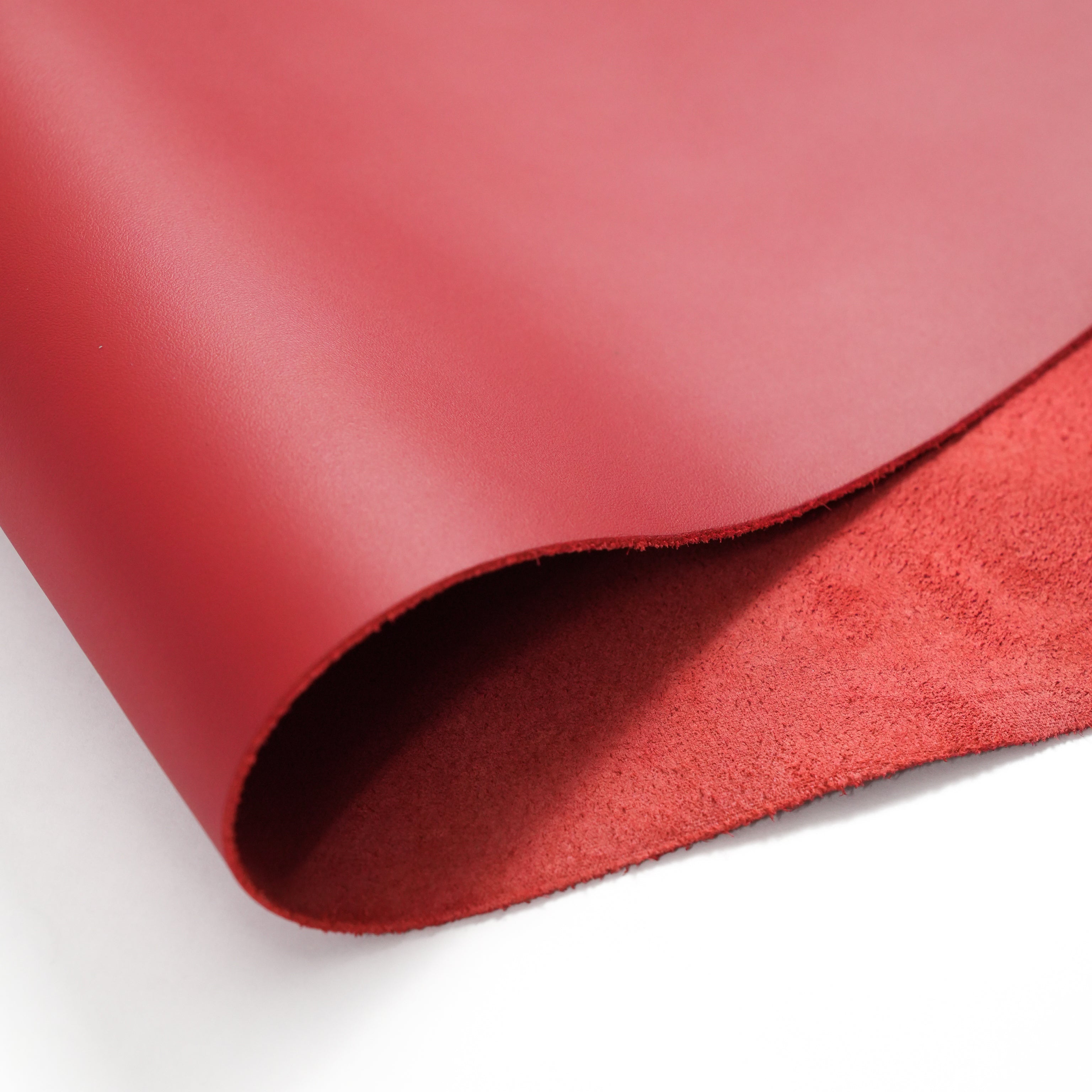 red top-grain premium italian leather close-up view